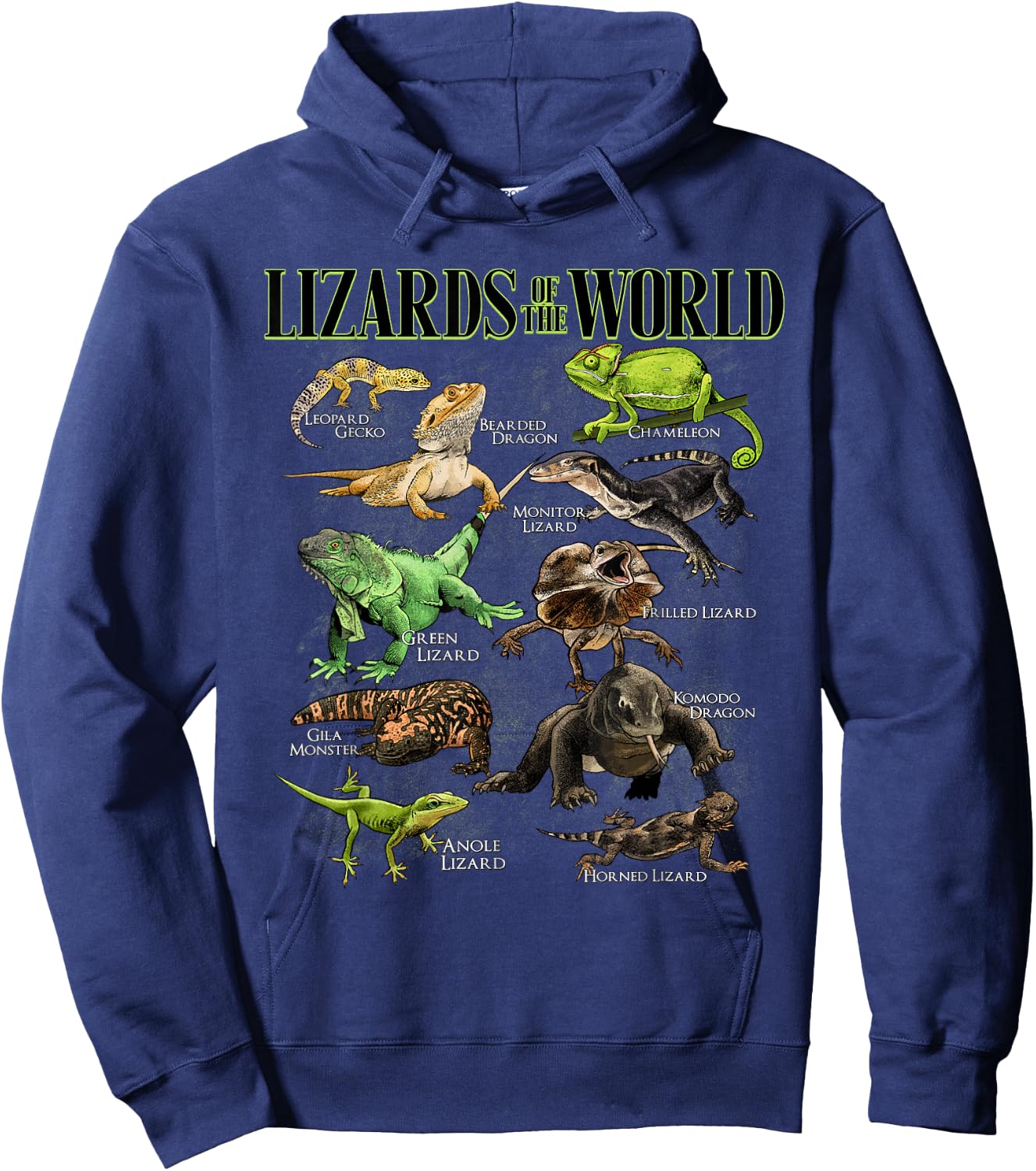Lizard Animals of the World Educational Reptile Lizard Lover Hoodie - Hoodie | Navy