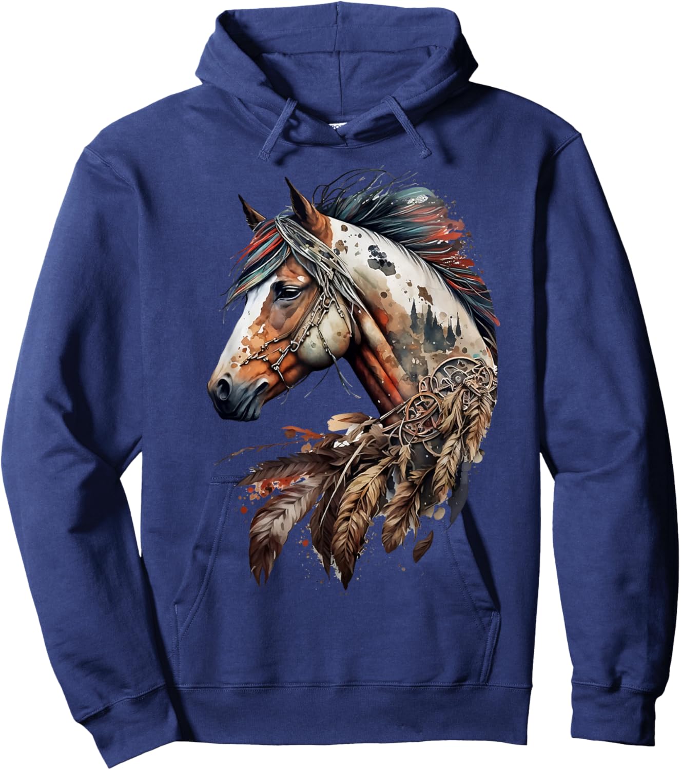 Bohemian Horse Portrait Horseback Native Equestrian Themed Hoodie - Hoodie | Navy