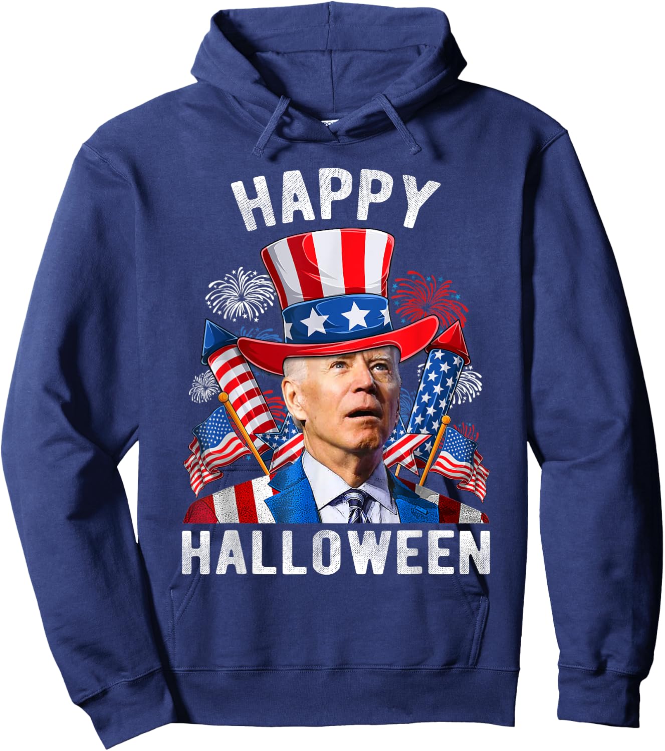 Happy Halloween Funny Joe Biden 4th Of July Firework US Flag Women Kids Men Hoodie - Hoodie | Navy
