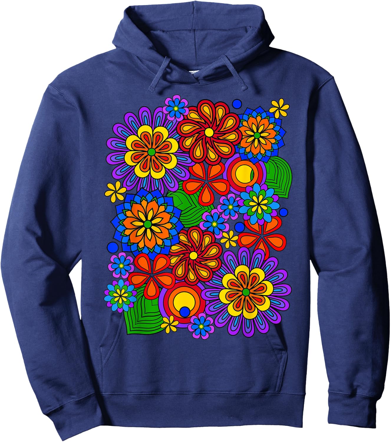 Colorful Rainbow Retro Flower Power Art Hoodie - Hoodie | Navy