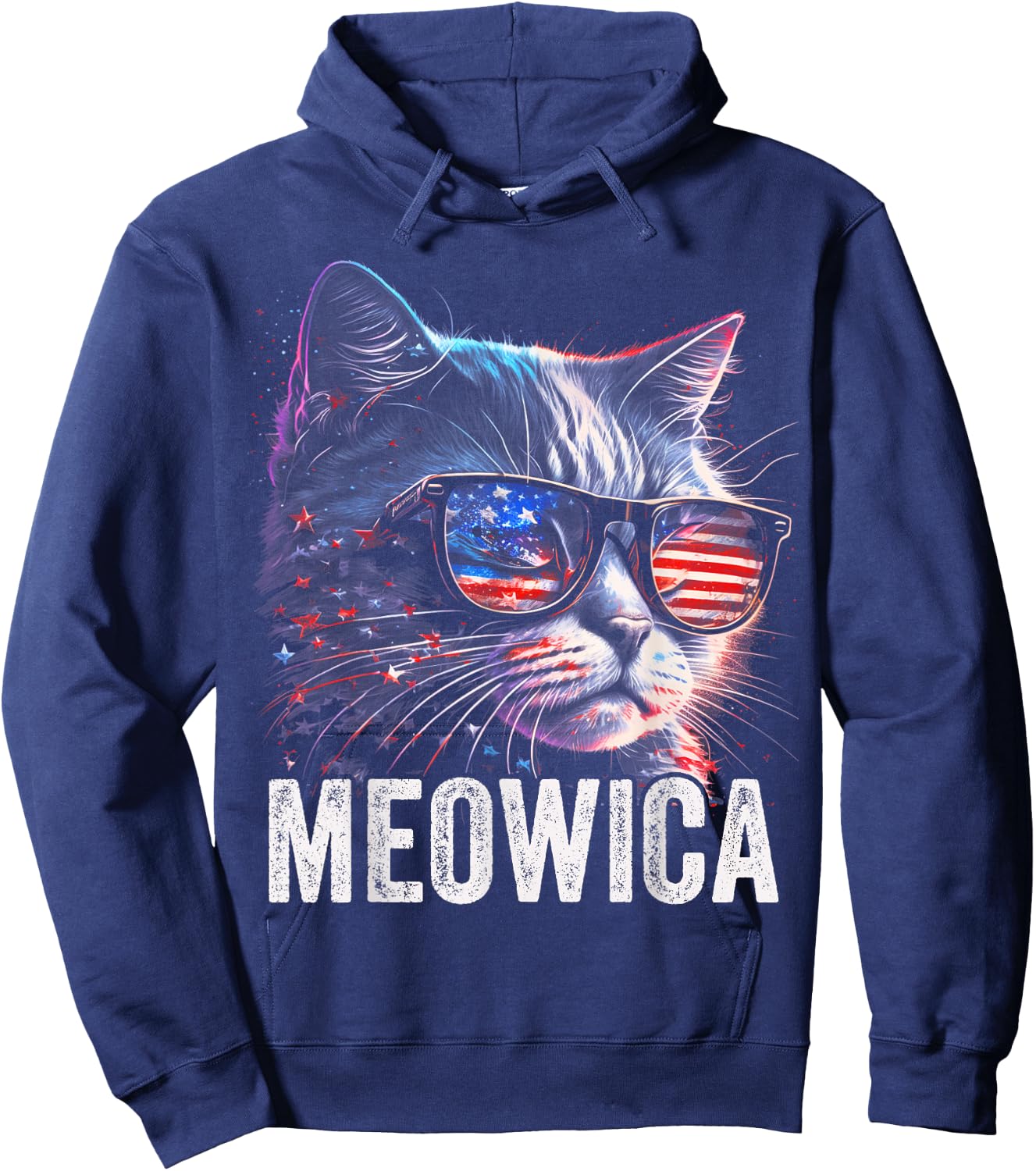 Meowica 4th of July Cat American Flag America USA Funny Hoodie - Hoodie | Navy