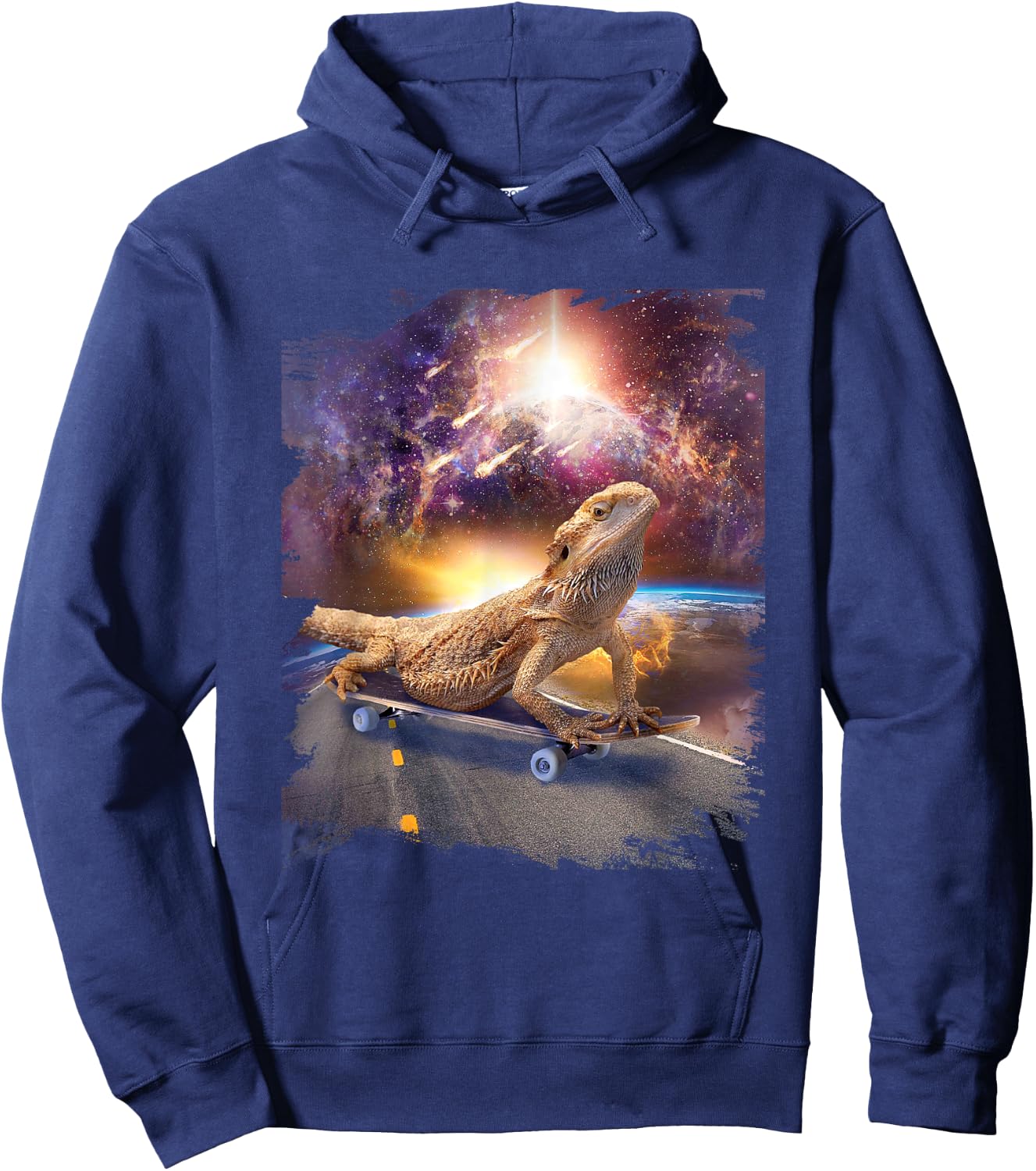 Lizard Bearded Dragon On Skateboard In Space Hoodie - Hoodie | Navy