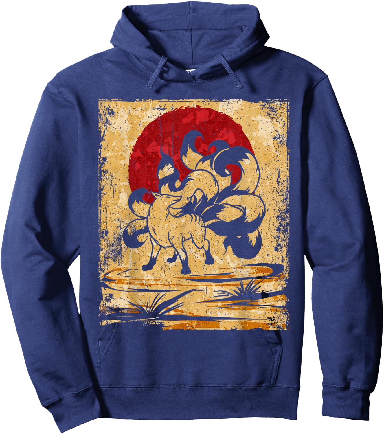 Nine Tailed Fox Japanese Art Retro Hoodie - Hoodie | Navy