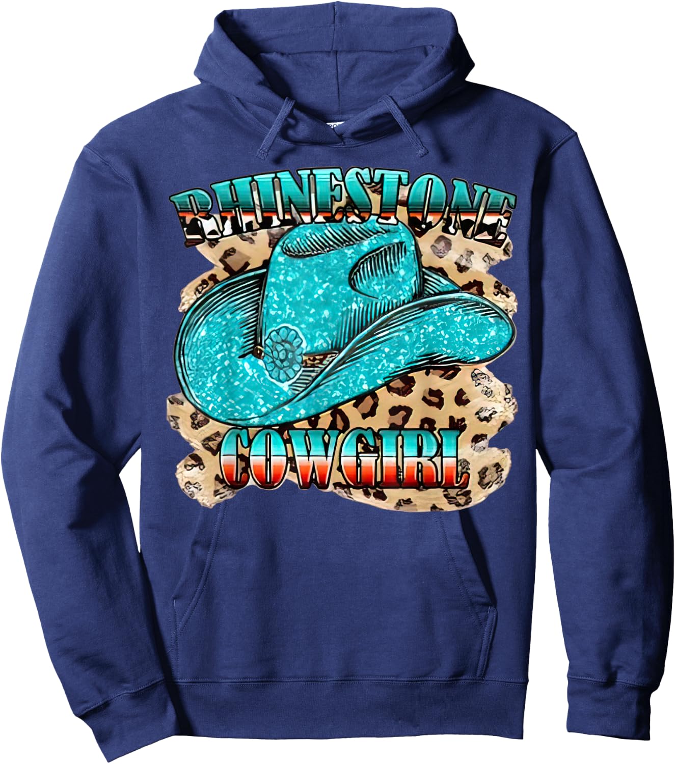 Rhinestone Cowgirl Western Boots Chapeau Western Country Hoodie - Hoodie | Navy