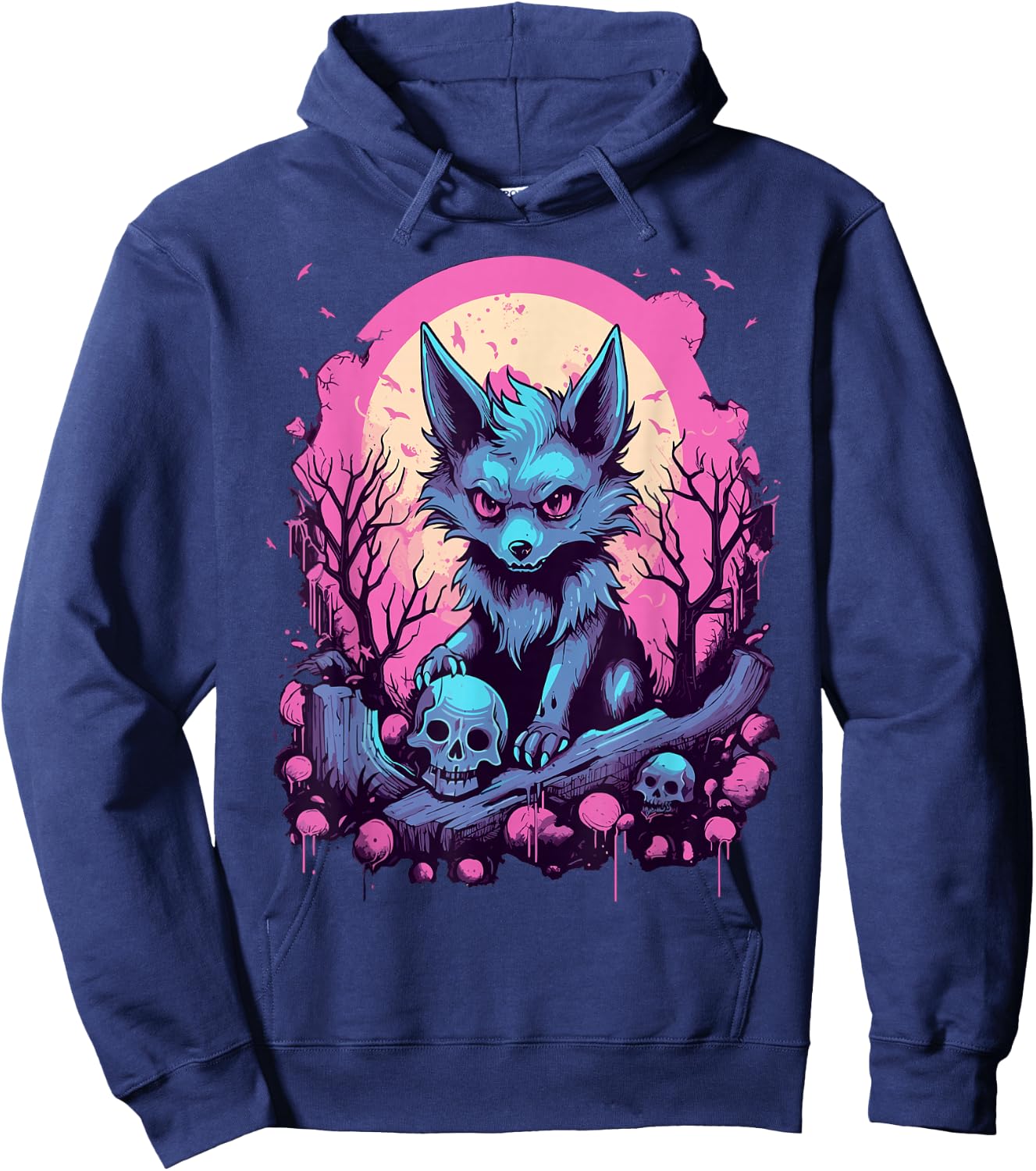 Wolf Pastel Goth Kawaii Cute Creepy Cool Stuff Hoodie - Hoodie | Navy