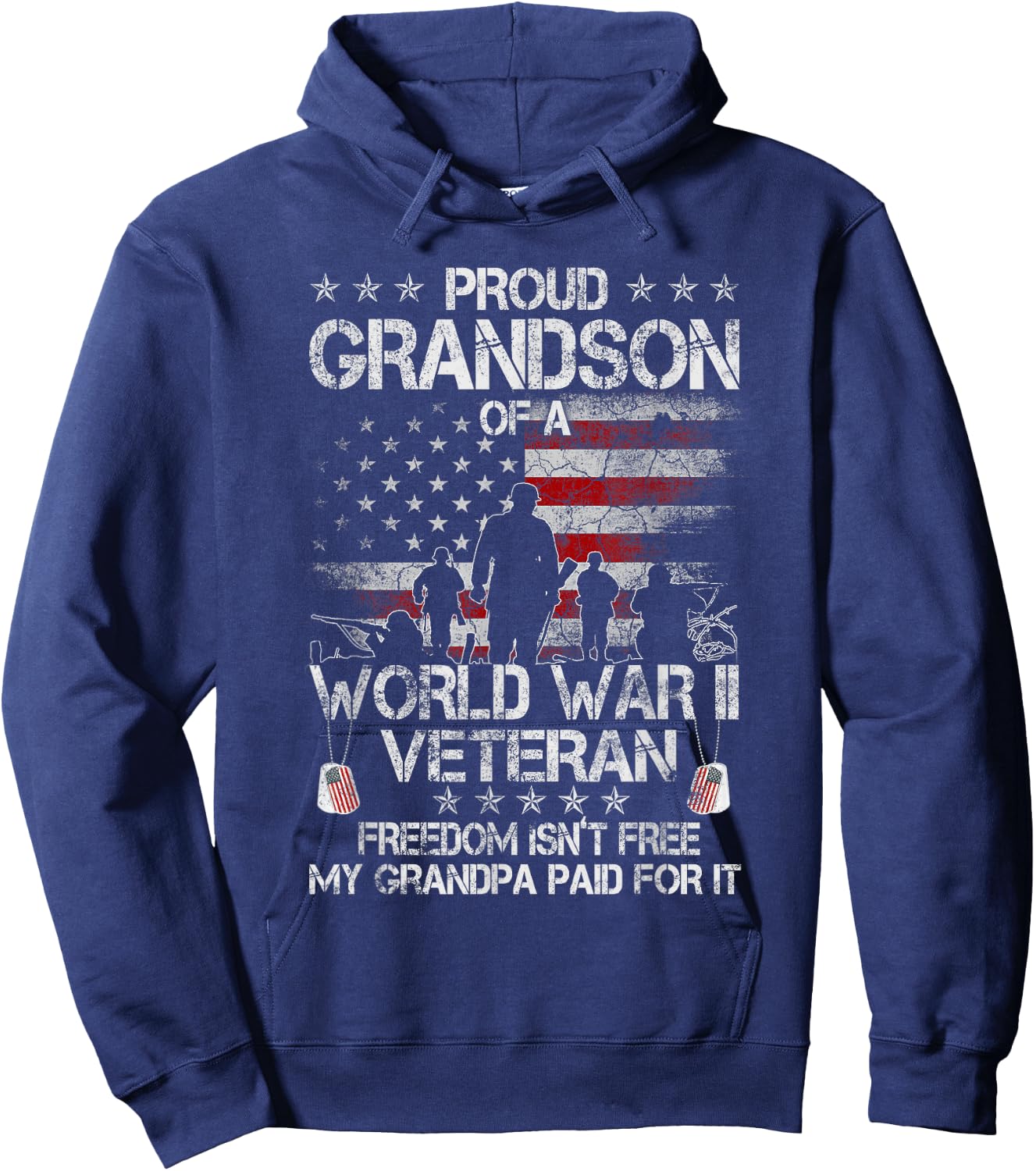 Proud Grandson Of WWII Veteran US Flag Vintage Veteran Day Hoodie - Hoodie | Navy