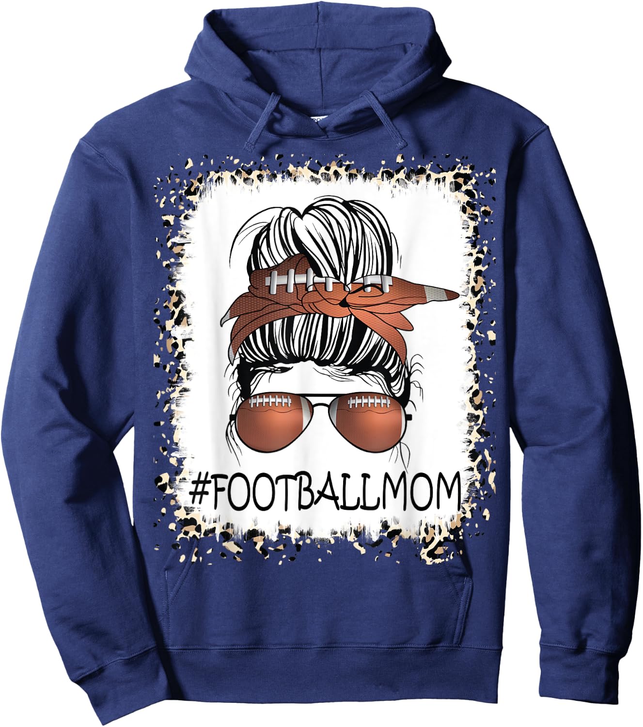 Bleached Proud Football Mom Life Leopard Messy Bun Player Hoodie - Hoodie | Navy
