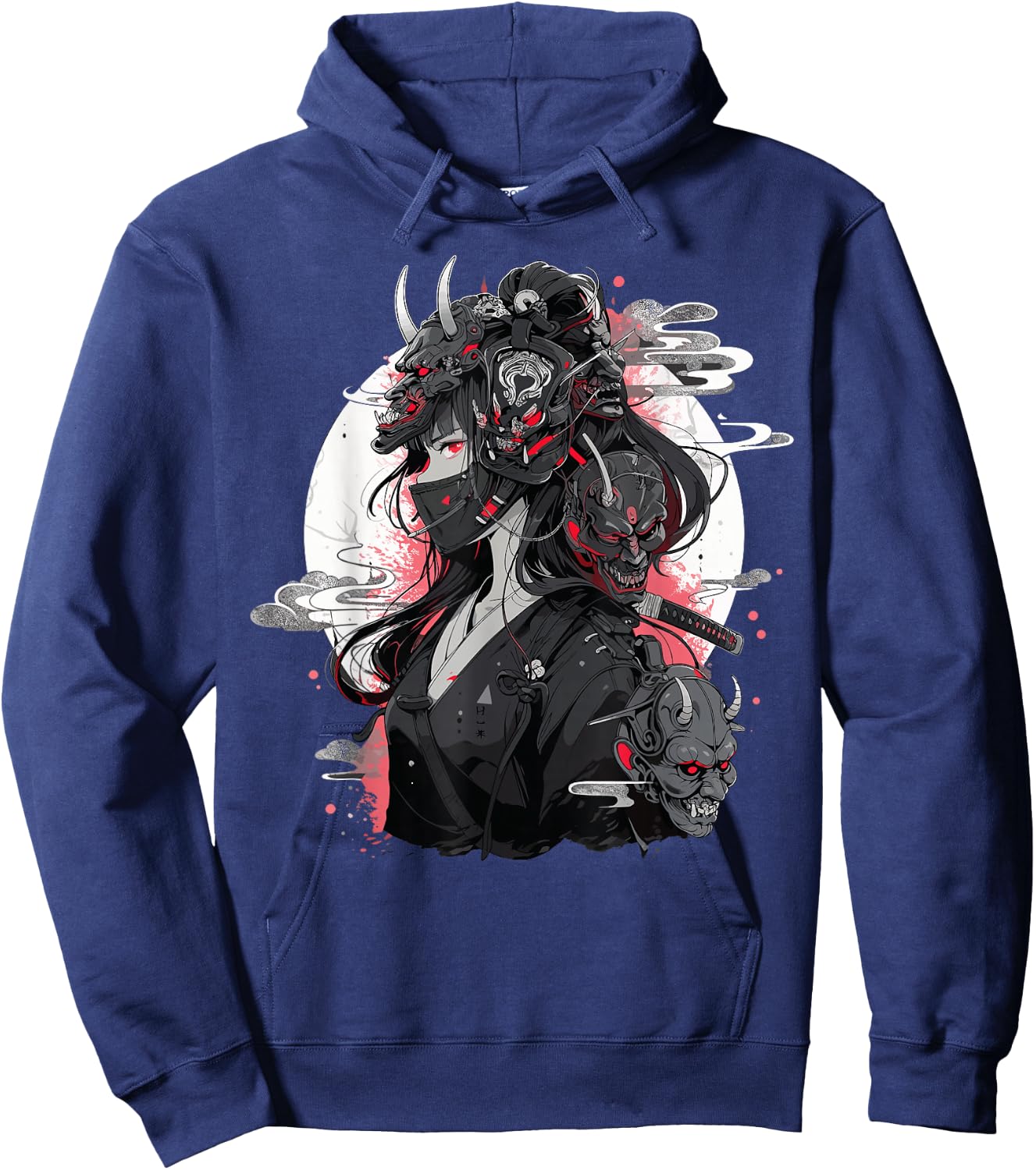 Anime Girl Gothic Waifu Japanese Kawaii Otaku Oni Mask Hoodie - Hoodie | Navy