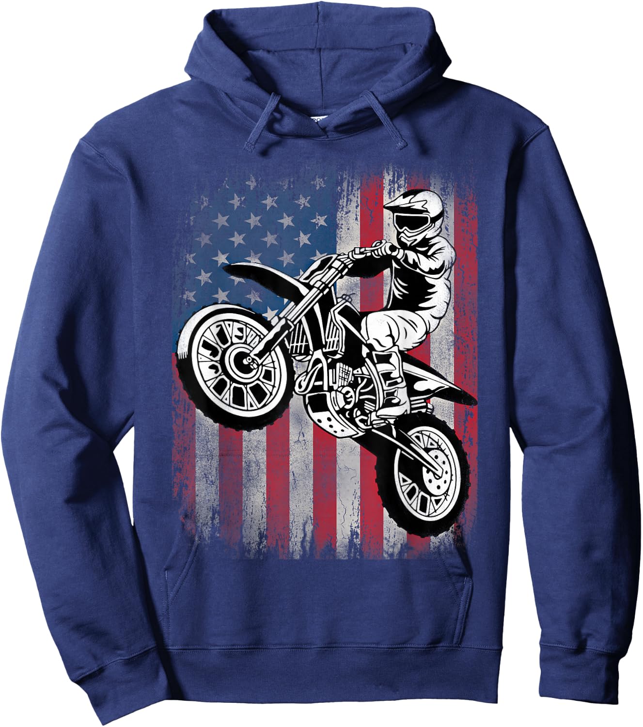 Dirt Bike American Flag Motocross Dirtbike Biker 4th of July Hoodie - Hoodie | Navy