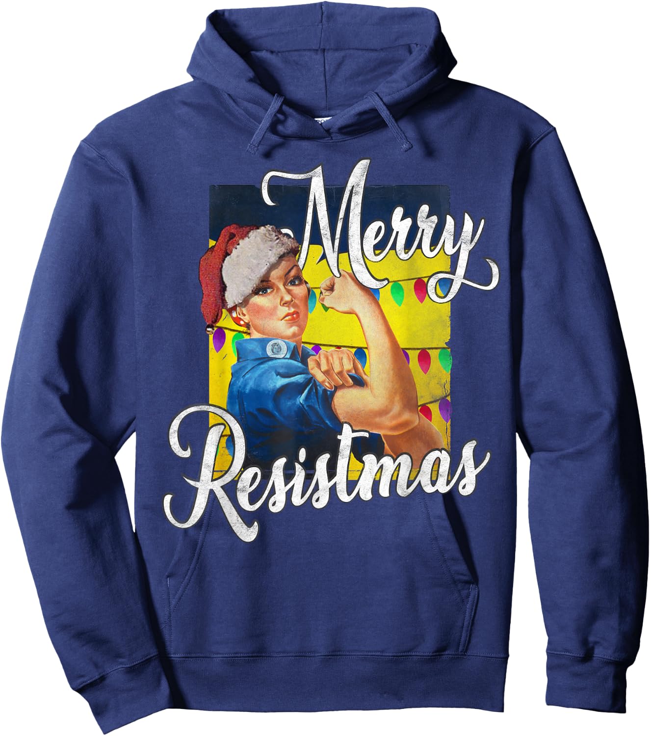 Merry Resistmas, Christmas, Feminist, Strong Woman Hoodie - Hoodie | Navy