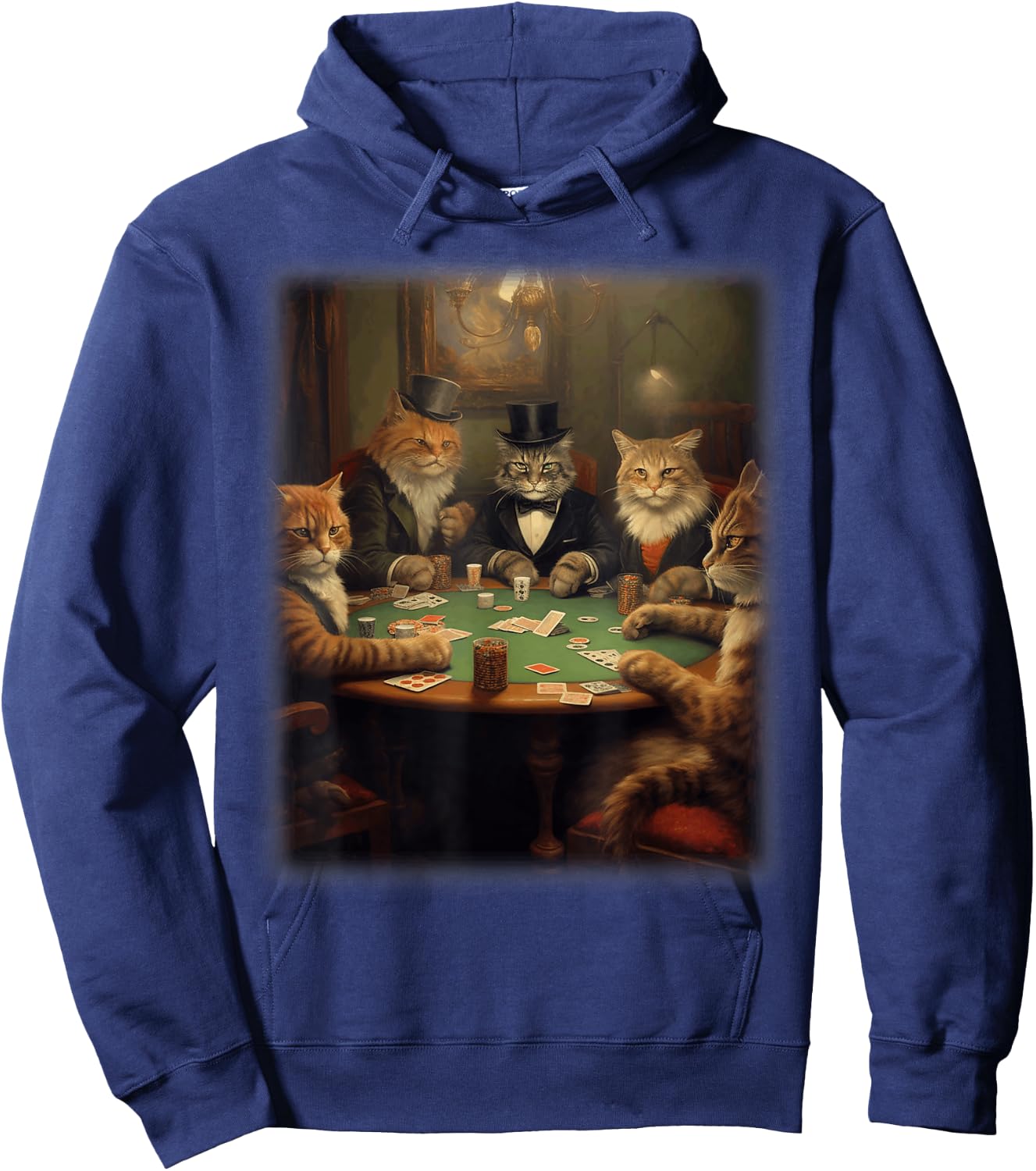 Cats Playing Poker | A Friend in Need | Funny Cat Lover Art Hoodie - Hoodie | Navy
