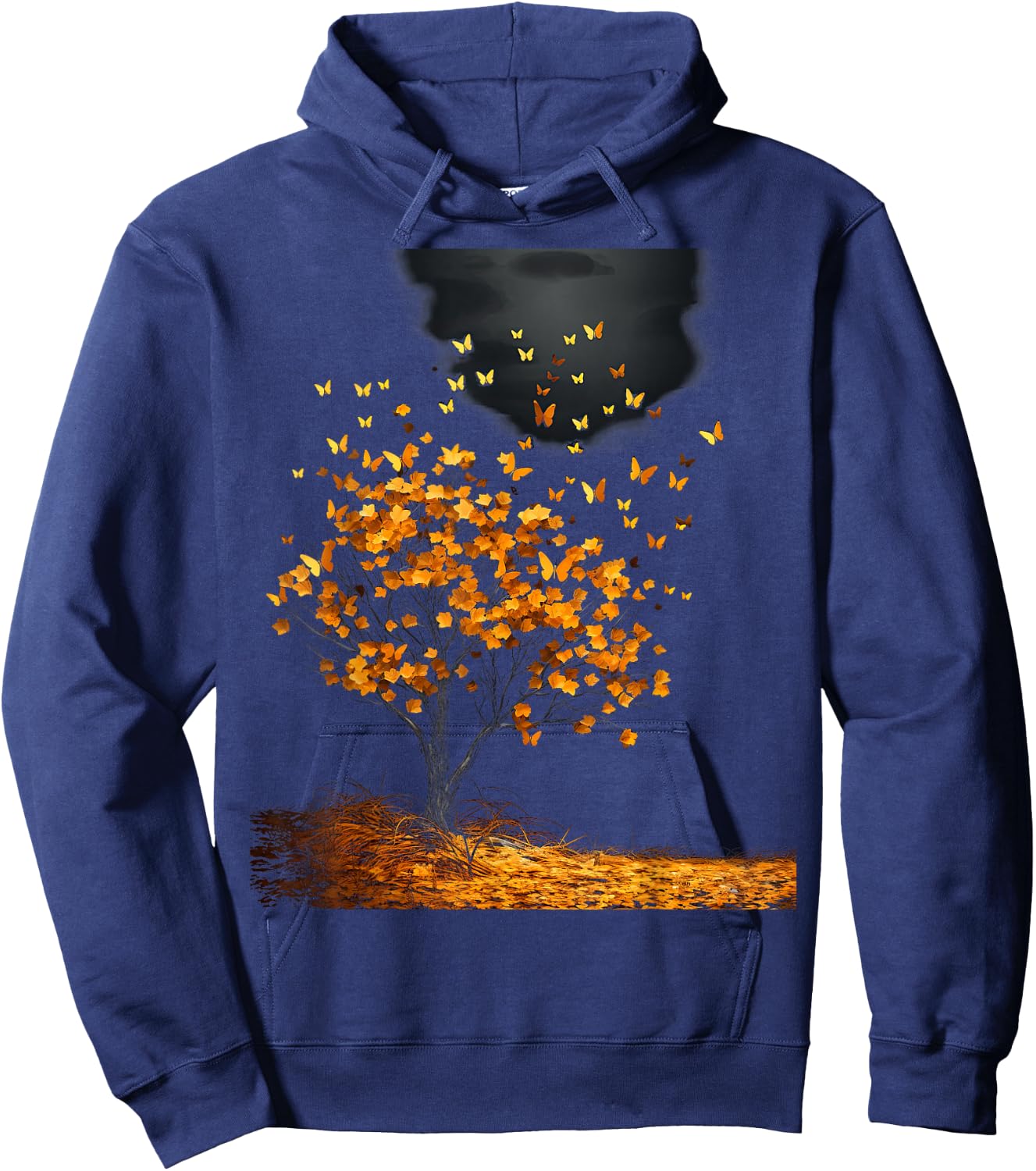 Fall Autumn falling leaves with Tree and Butterfly Hoodie - Hoodie | Navy