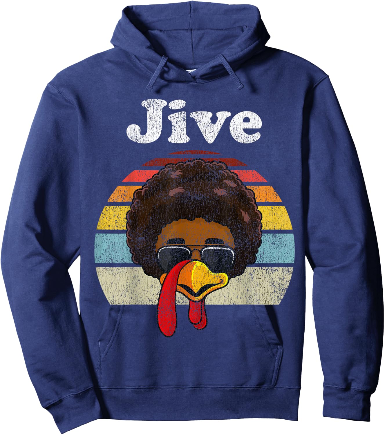 Jive Thanksgiving Turkey Day Funny Face Vintage Retro Style Hoodie - Hoodie | Navy