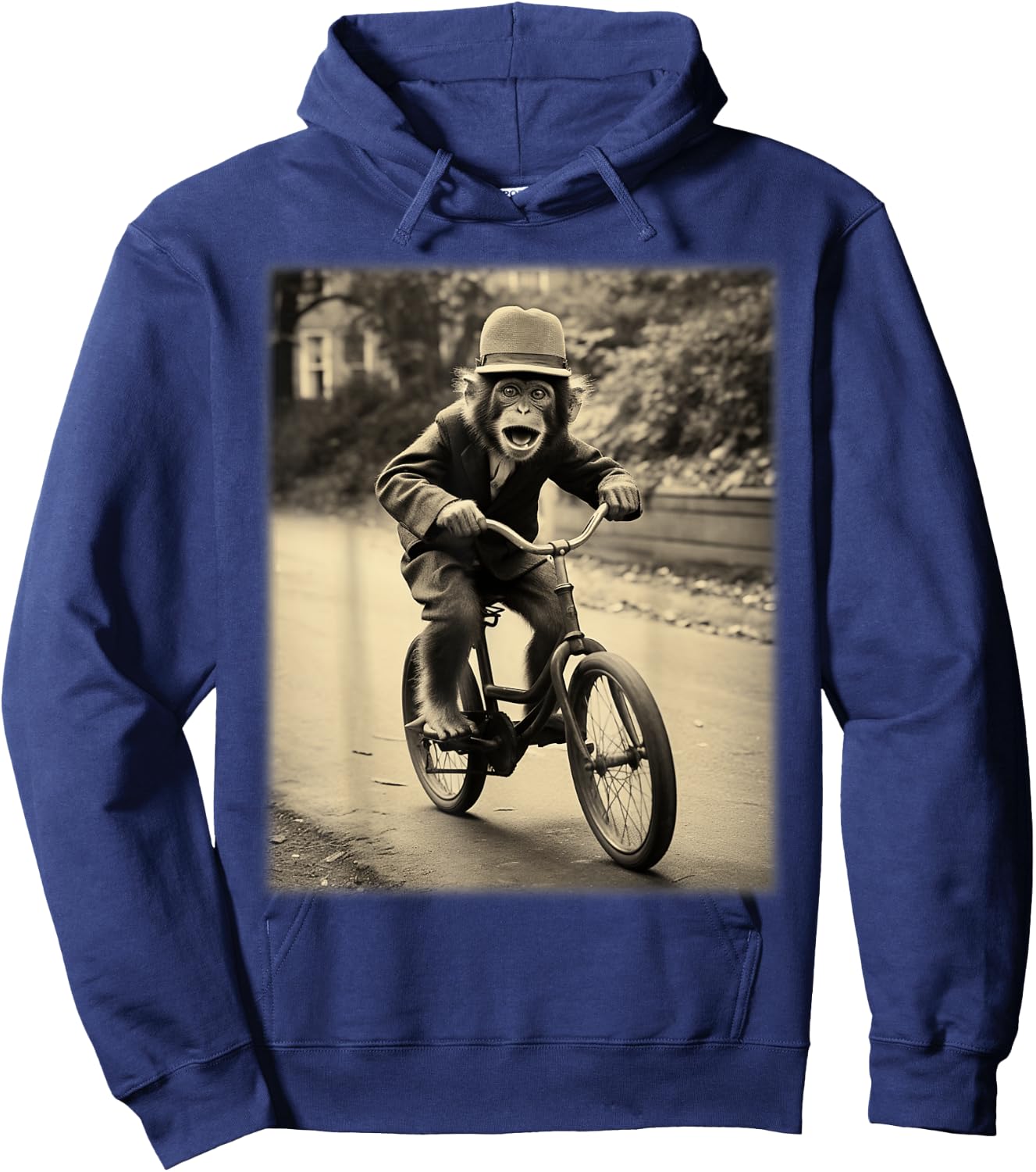 Funny Cute Monkey Chimp Riding Vintage Bicycle Men Woman Hoodie - Hoodie | Navy
