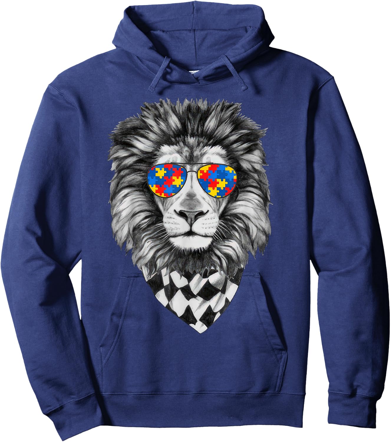 Autism Awareness Lion Print Hoodie - Hoodie | Navy