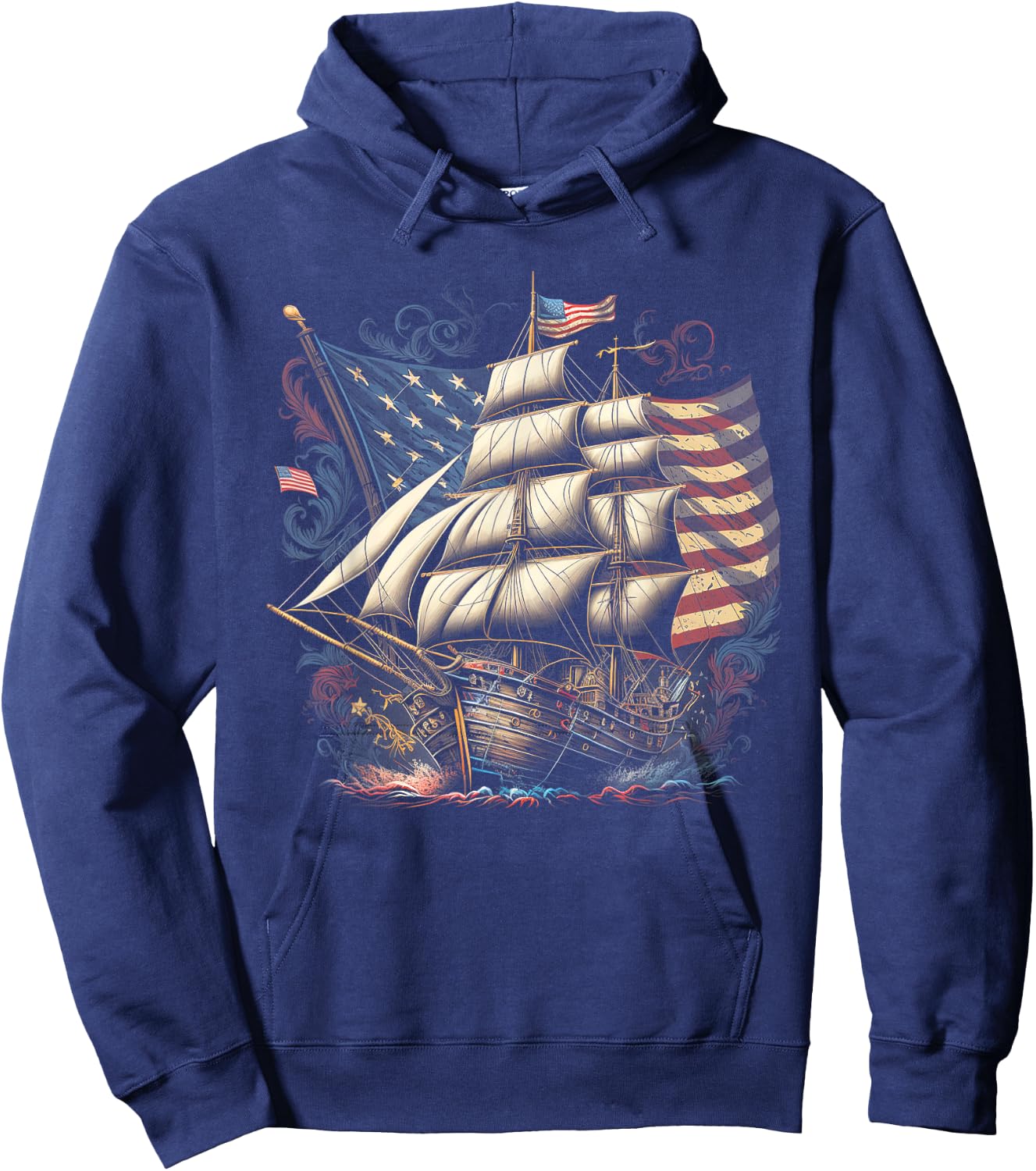 Pirate 4th of July American Flag USA America Funny Ship Boat Hoodie - Hoodie | Navy