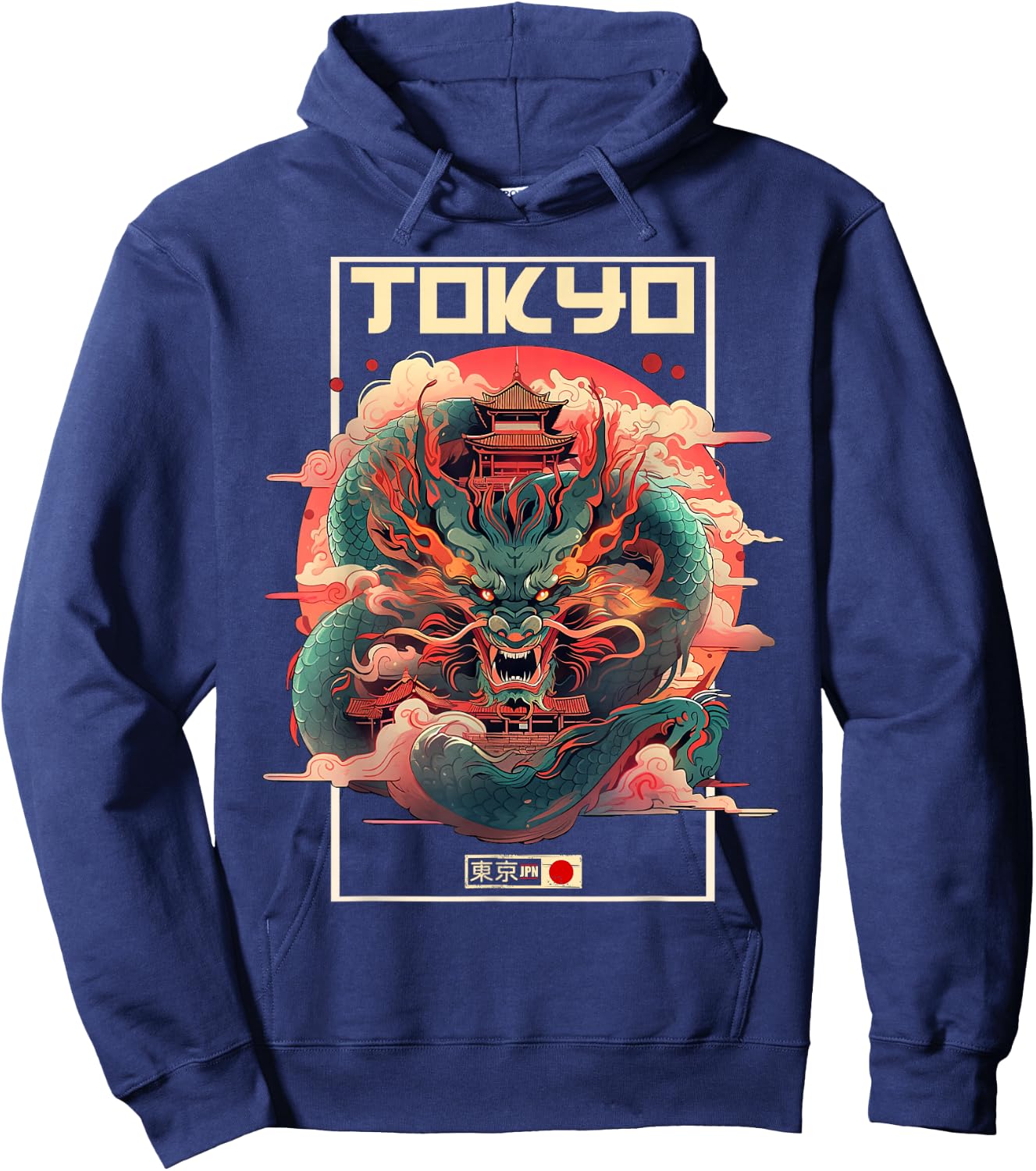 Tokyo Inspired Vintage Style 80s Retro Japanese Asian Dragon Hoodie - Hoodie | Navy