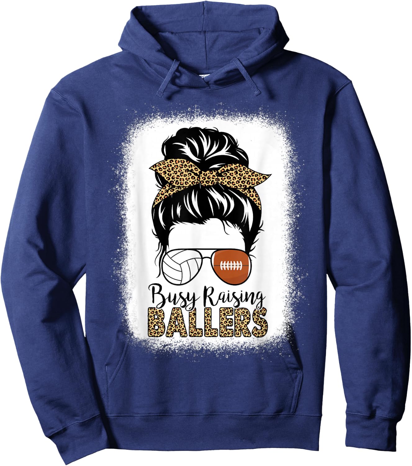 Volleyball And Football Mom Messy Bun Busy Raising Ballers Hoodie - Hoodie | Navy