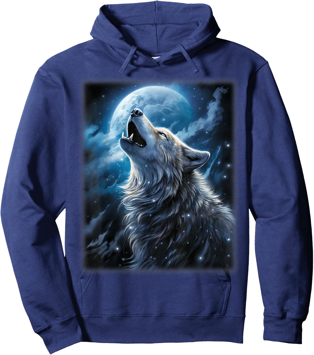 Wolf howling at the Moon Fantasy Art Wildlife Hoodie - Hoodie | Navy