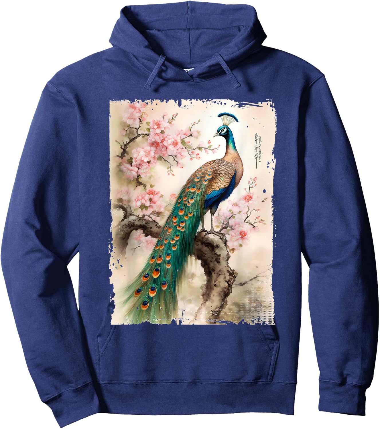 Beautiful Peacock Japanese Cherry Blossom Art Hoodie - Hoodie | Navy