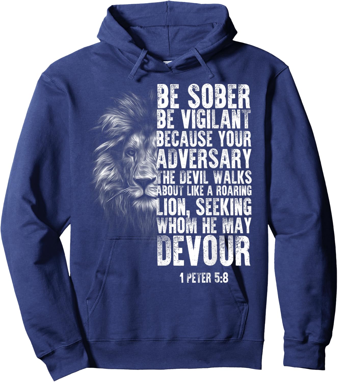 lion head bible verse be vigilant bible study Christian Hoodie - Hoodie | Navy