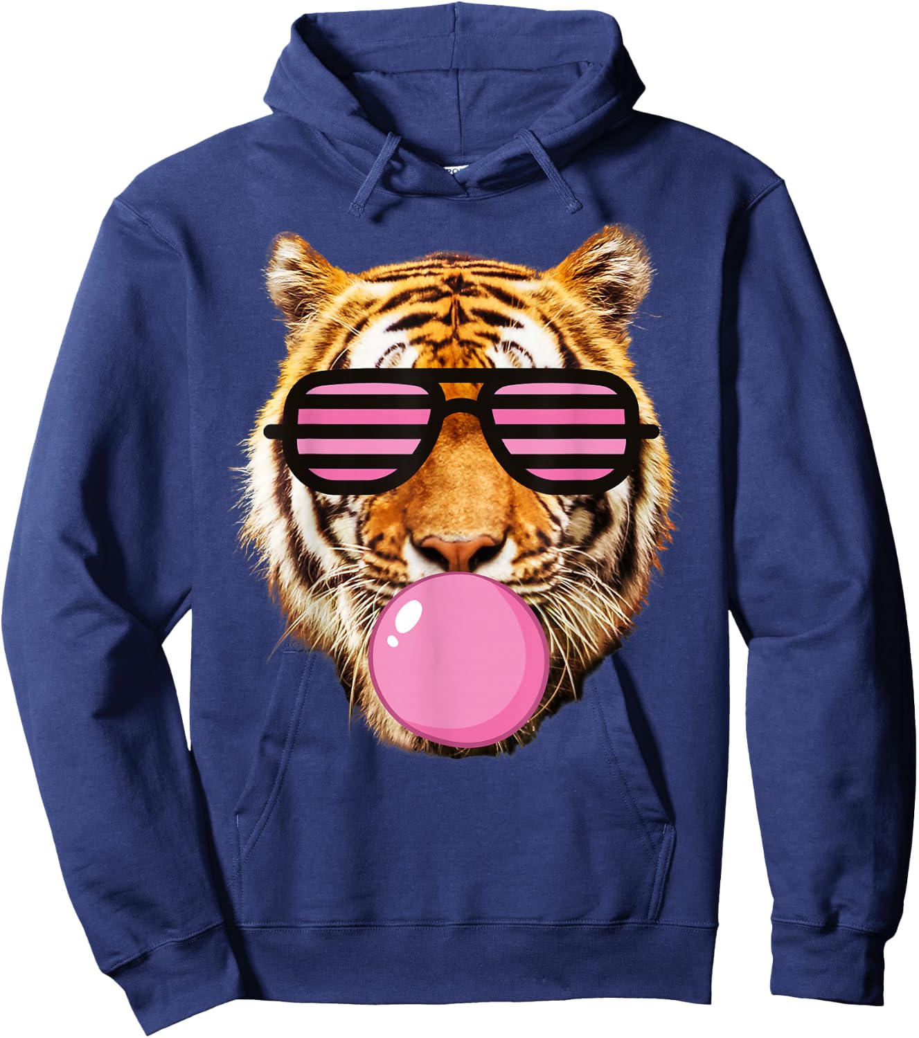 Pink Gum tiger Stripe Cute Tiger with Glasses Hoodie - Hoodie | Navy