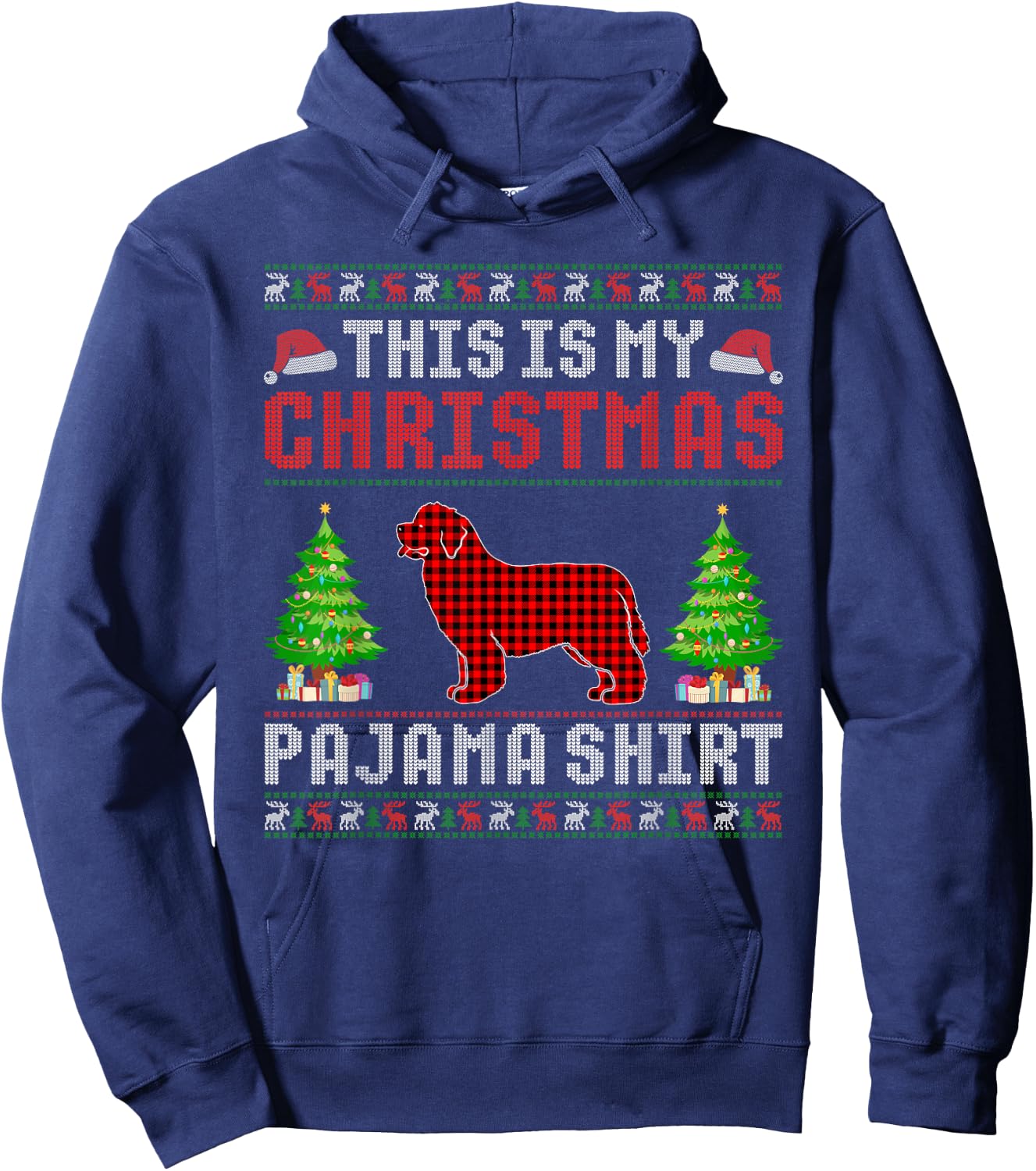 This is My Christmas Pajama Newfoundland Dog Ugly Sweater Women Kids Hoodie - Hoodie | Navy