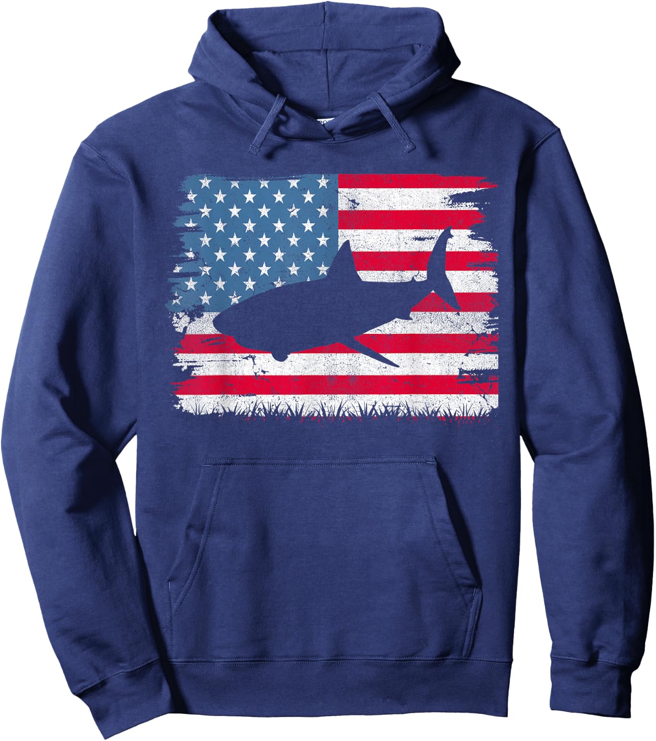 Shark American Flag USA 4th of July Men Women Boys Girls Hoodie - Hoodie | Navy