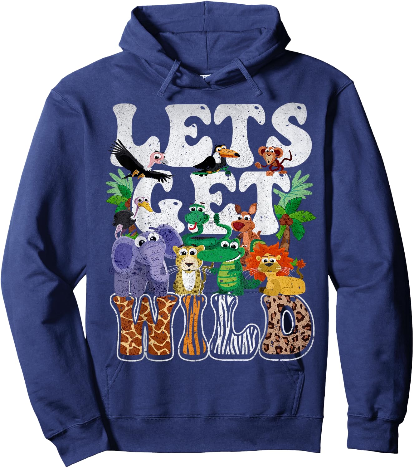 Lets Get Wild Print African Animal ZooKeeper Safari Party Hoodie - Hoodie | Navy