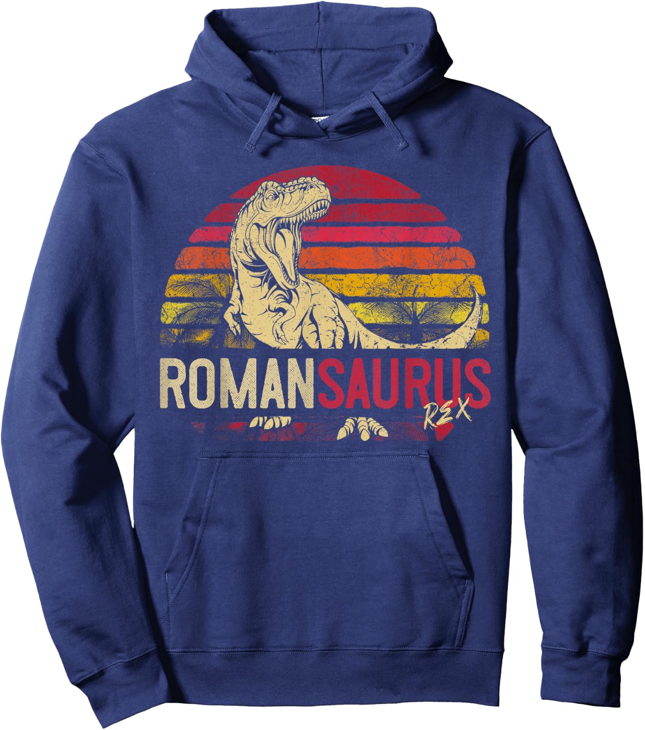 Roman Saurus Funny Personalized Dinosaur T Rex Name Boy Gift Hoodie - Hoodie | Navy
