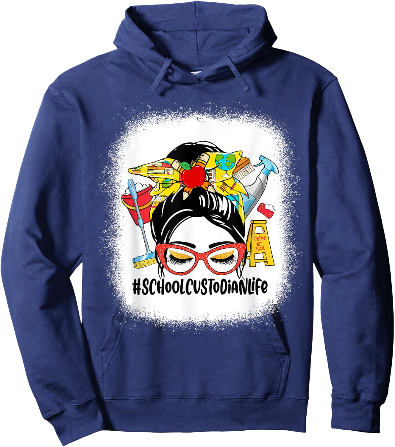 School Custodian Life Messy Bun Women School Custodian Gifts Hoodie - Hoodie | Navy