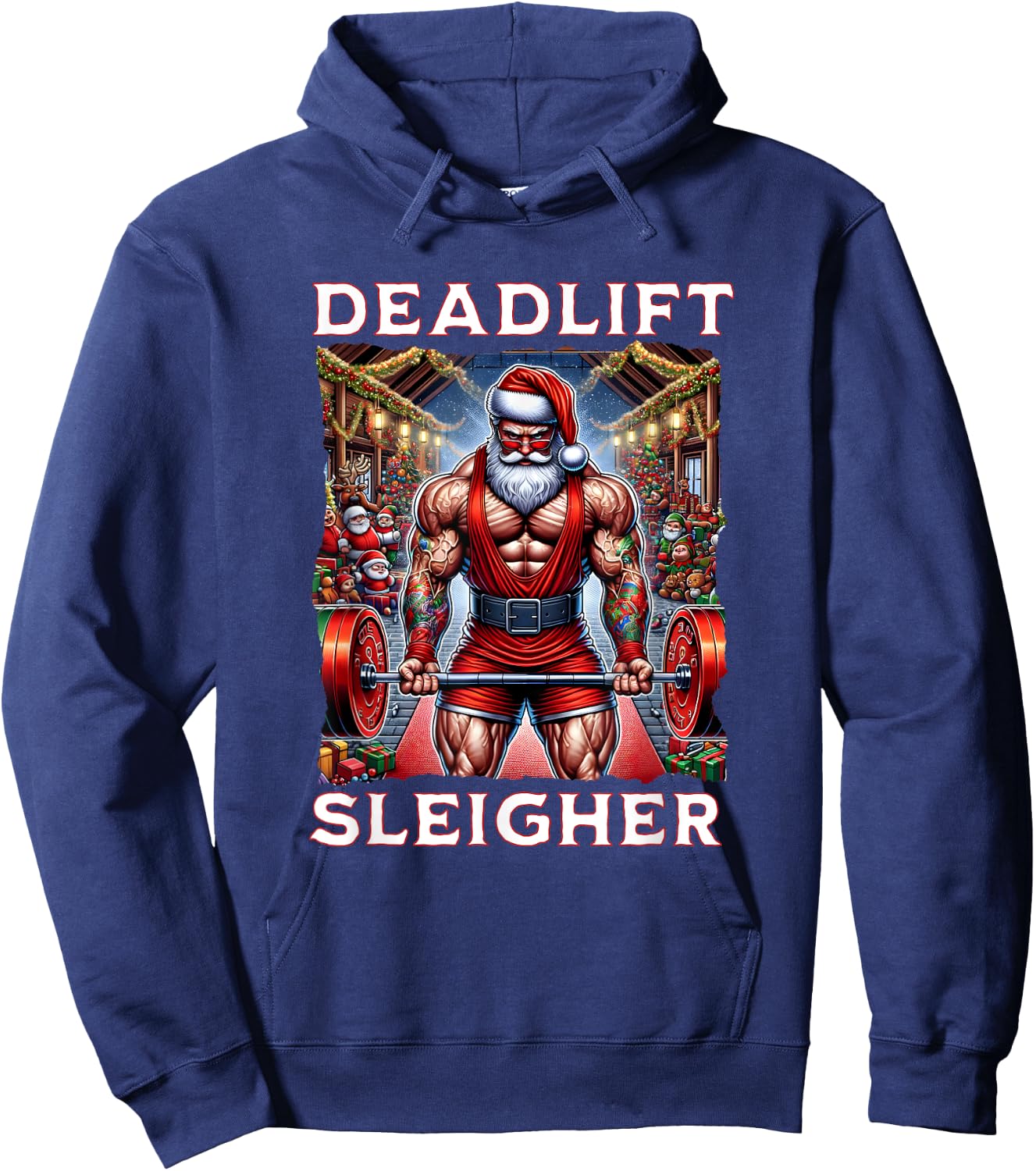 Deadlift Sleigher, Swole Santa Christmas Hoodie - Hoodie | Navy