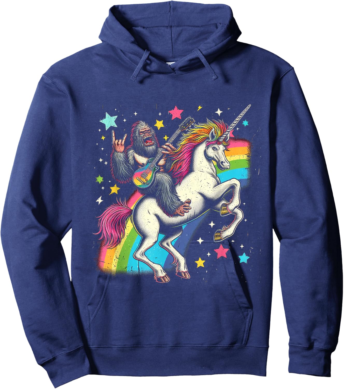 Funny Bigfoot Riding a Rainbow Unicorn Hoodie - Hoodie | Navy