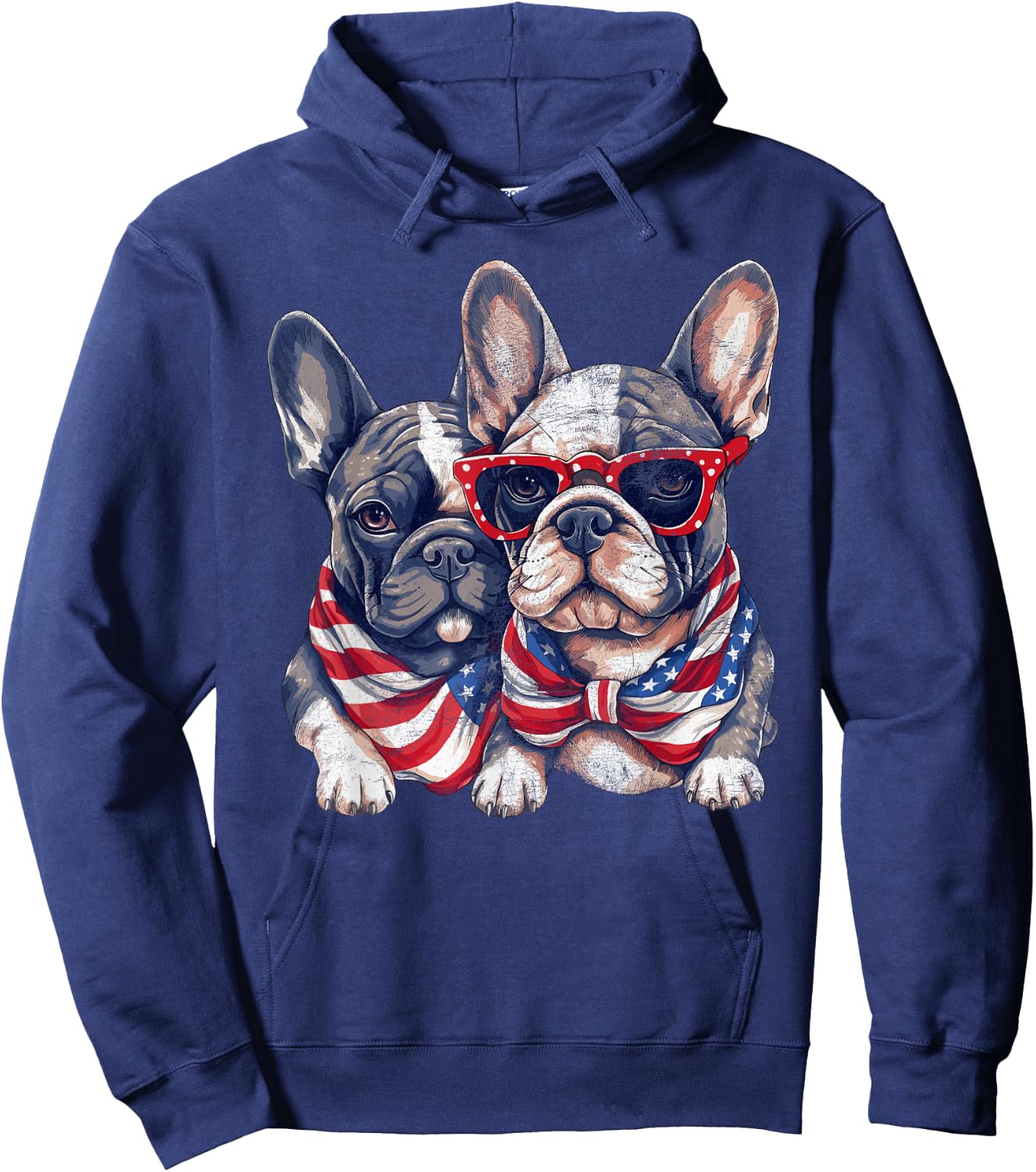 French Bulldog American Flag Patriotic 4th of July Frenchie Women Kids Men Hoodie - Hoodie | Navy