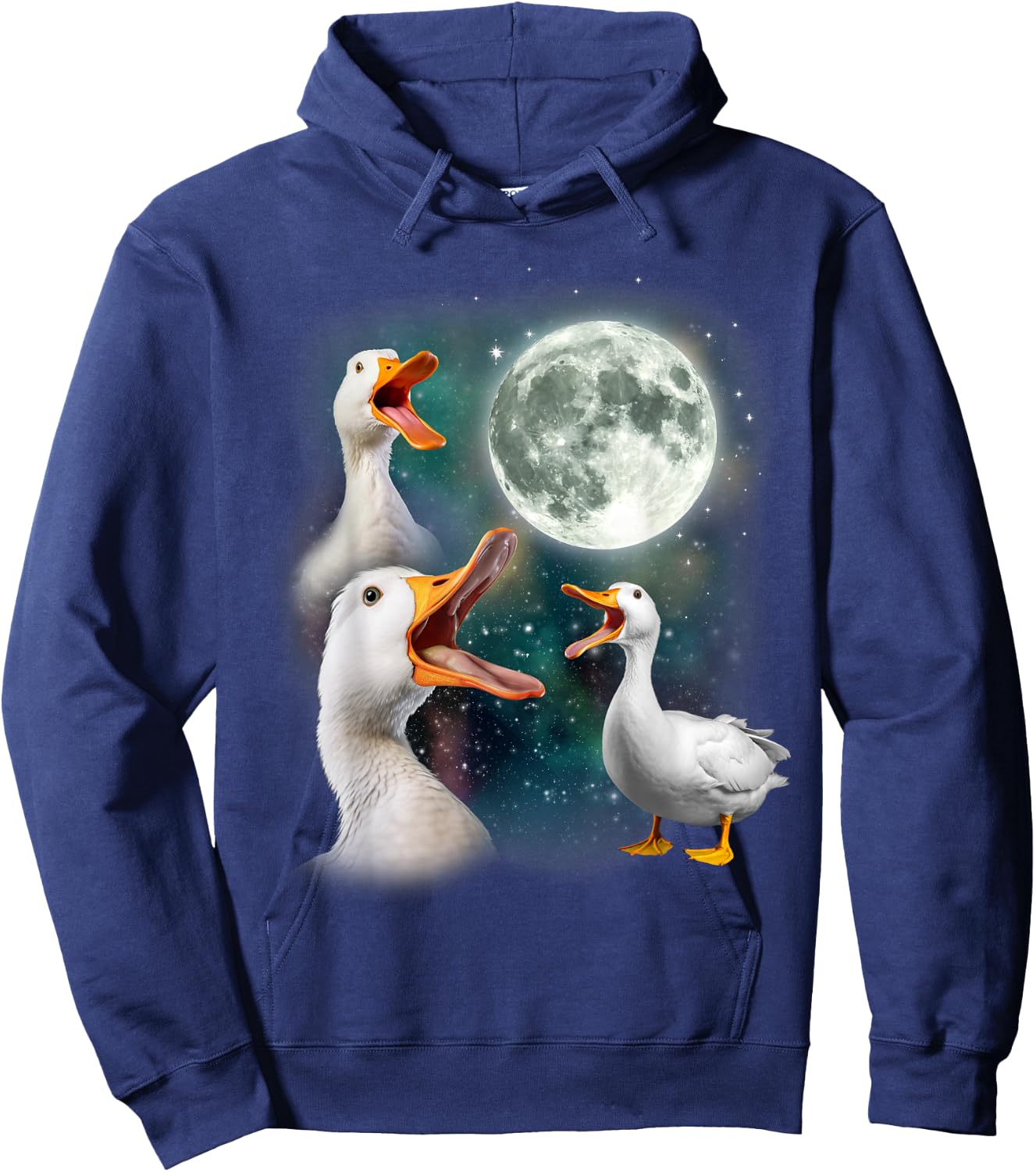 3 Ducks Howl At Moon | Funny Weird Cursed Pekin Duck Lover Hoodie - Hoodie | Navy