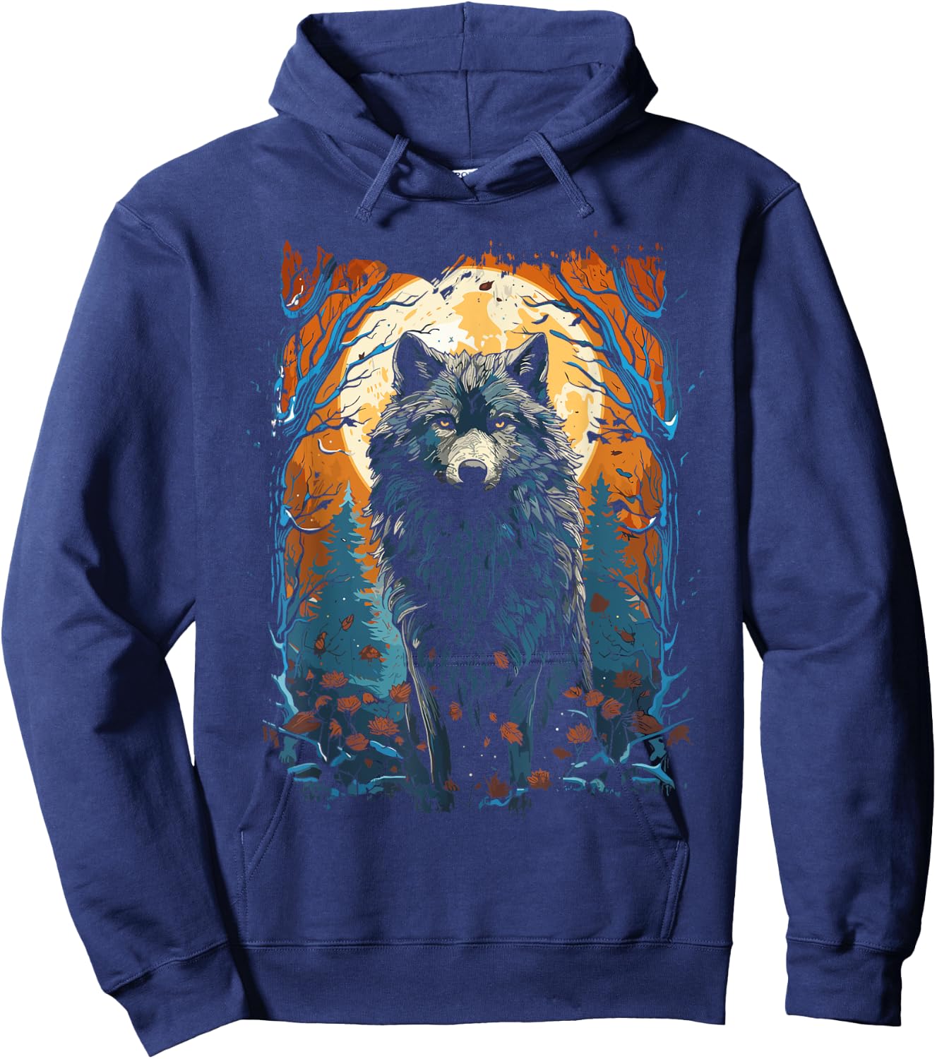 Wolf and Moon, Forest, Nature Art Women, Men Hoodie - Hoodie | Navy