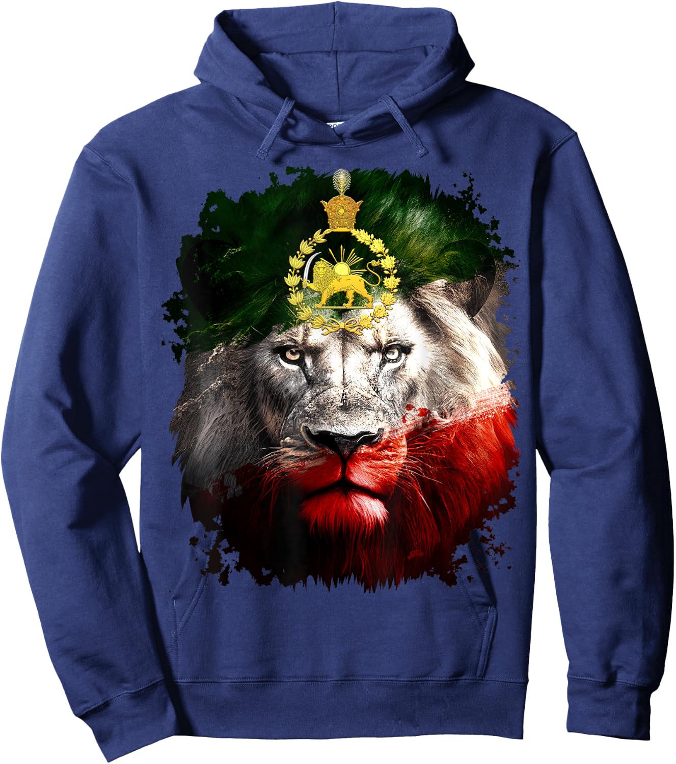 Iran flag with a golden lion head Hoodie - Hoodie | Navy