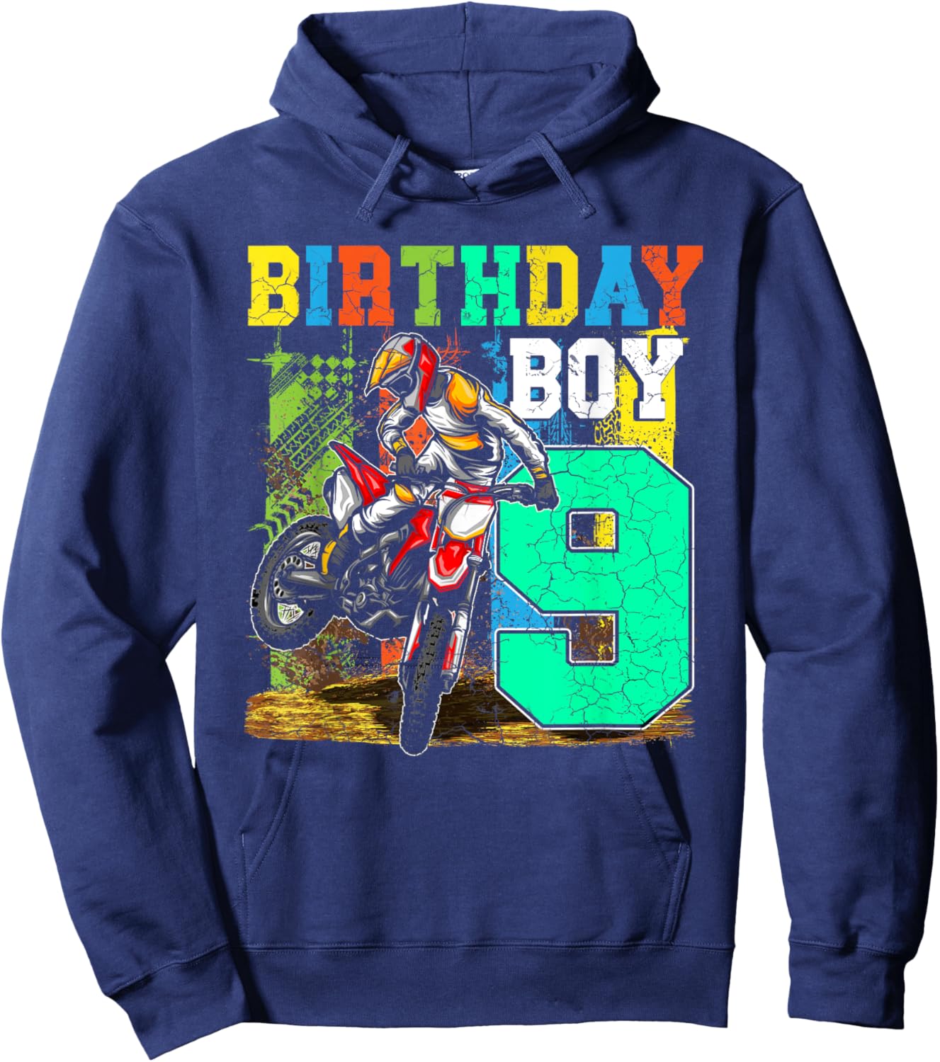 Kids 9 Years Old Kid Birthday Boy Dirt Bike Motorcycle Bday Hoodie - Hoodie | Navy
