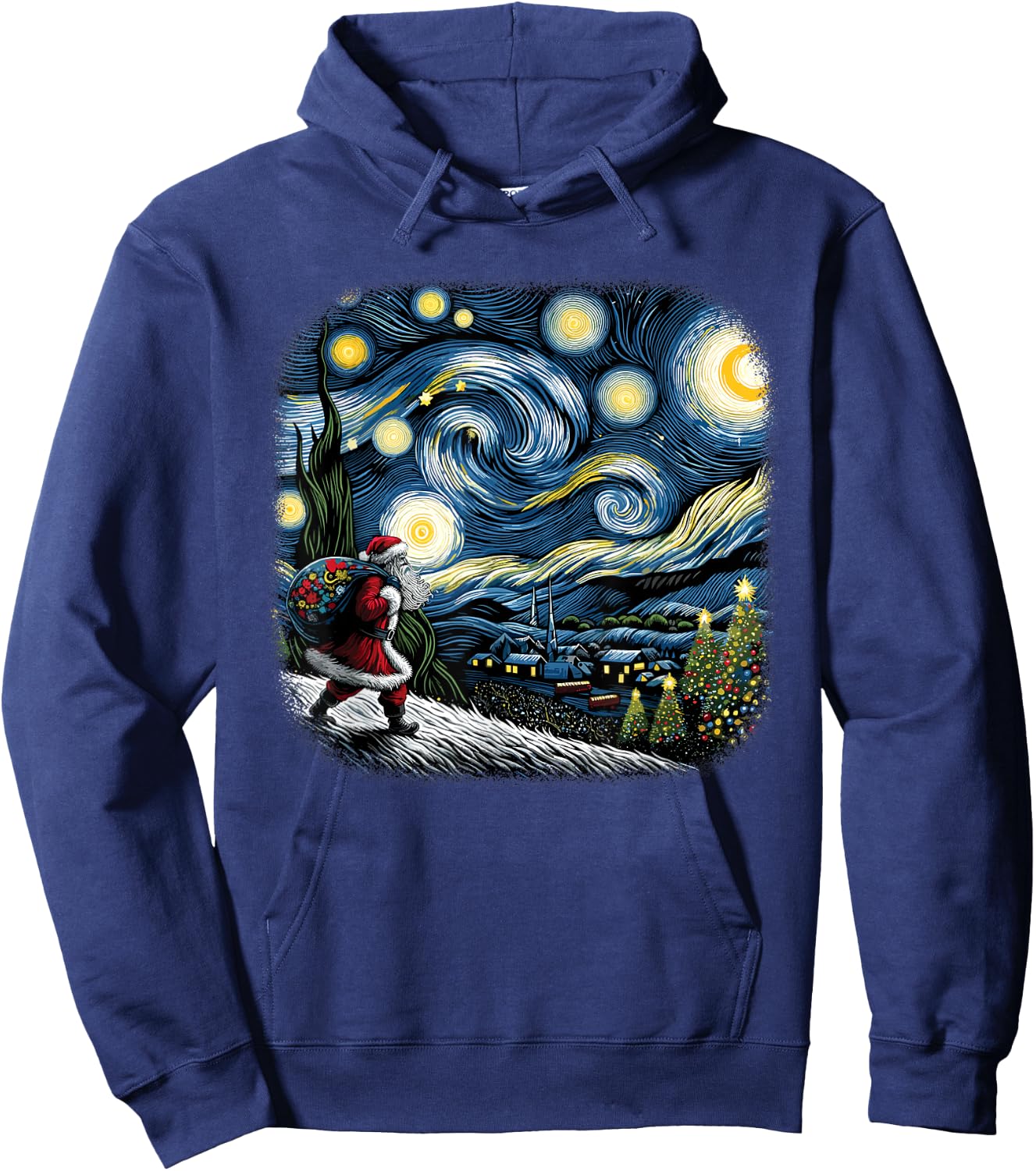 Van Gogh Starry Night Santa Christmas Winter Snowy Night Hoodie - Hoodie | Navy