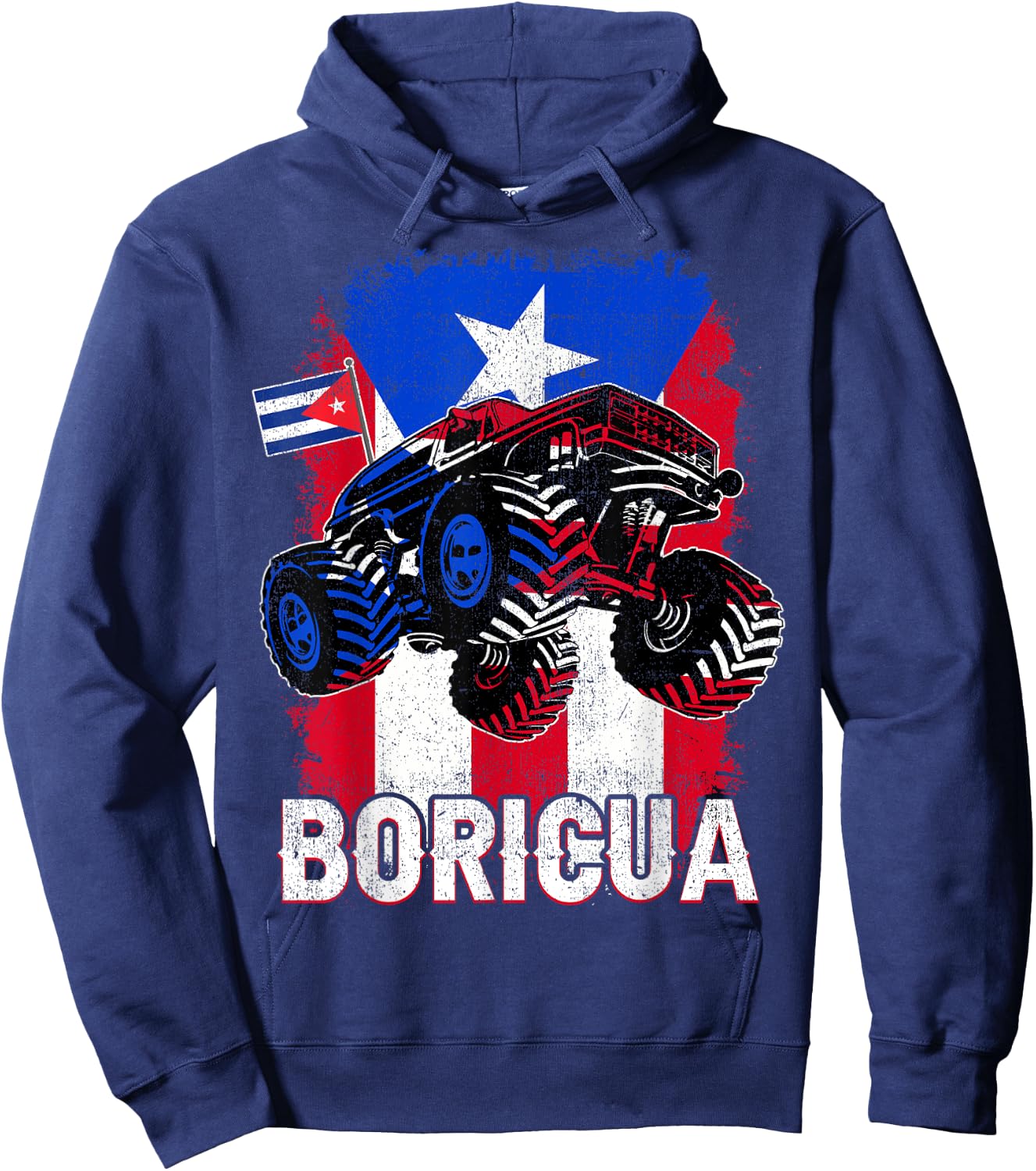 Boricua Puerto Rican Flag Monster Truck Rico Kid Boy Toddler Hoodie - Hoodie | Navy