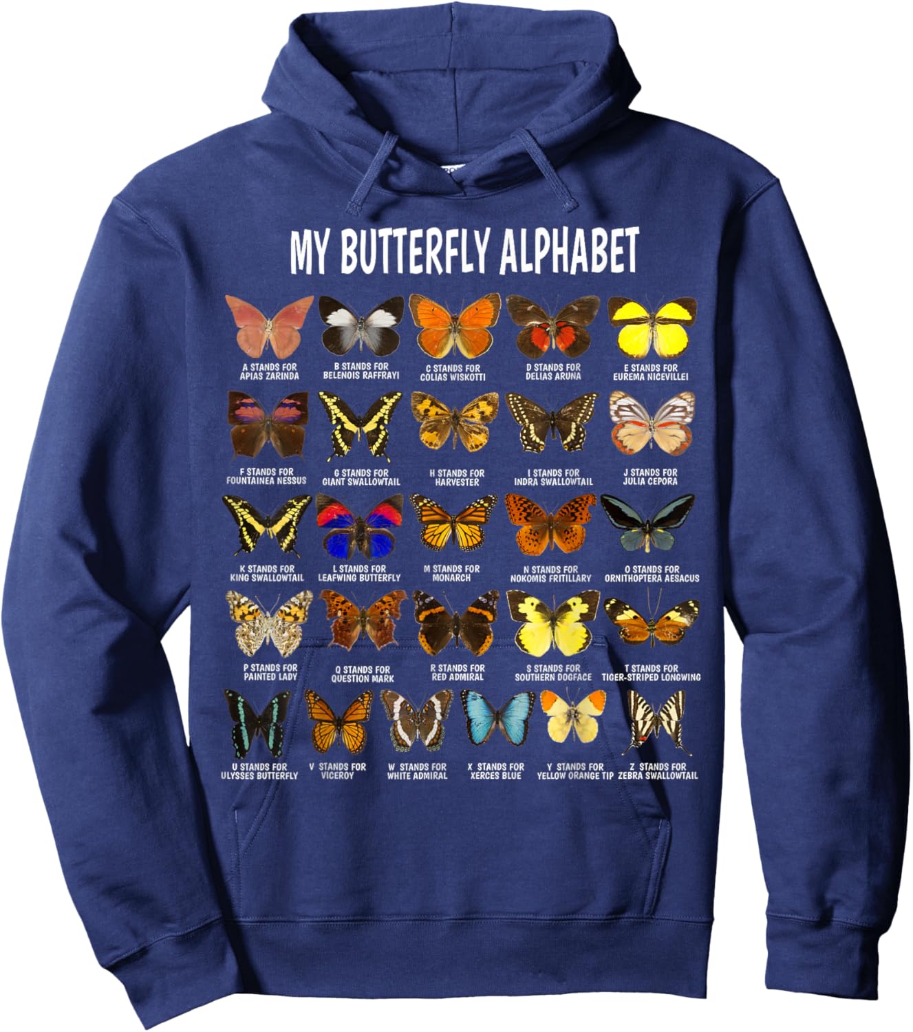 Types of Butterflies Alphabet ABC Butterfly Identification Hoodie - Hoodie | Navy