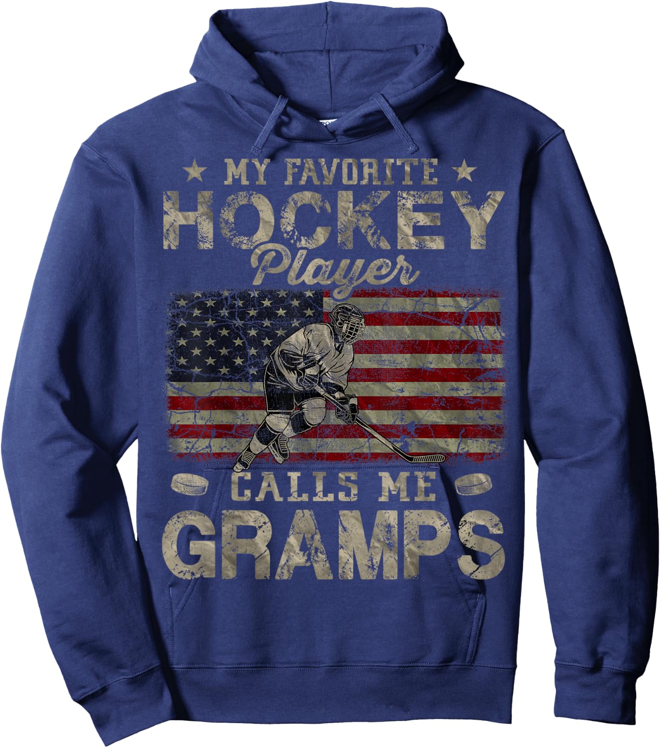 My Favorite Hockey Player Calls Me Gramps Father's Day Hoodie - Hoodie | Navy