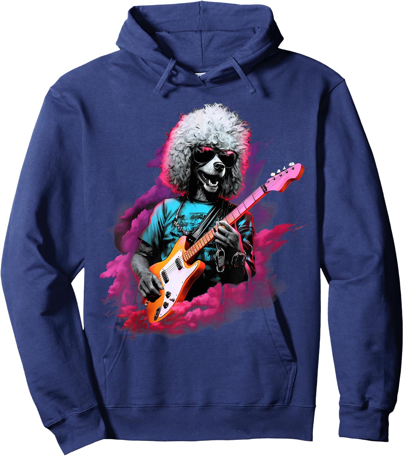 Punk Rock Guitar Poodle Dog Guitarist Men Women Girls Kids Hoodie - Hoodie | Navy