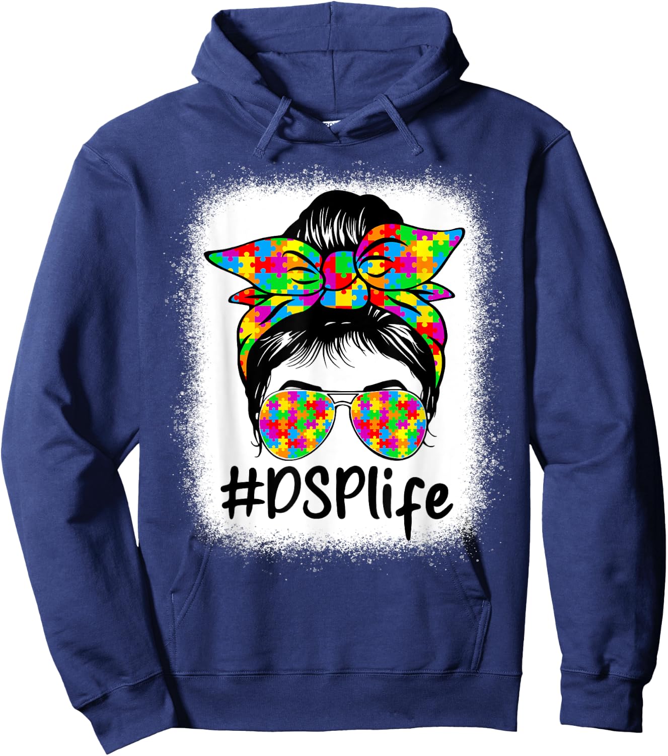DSP Direct Support Staff Messy Bun Women Autism Awareness Hoodie - Hoodie | Navy