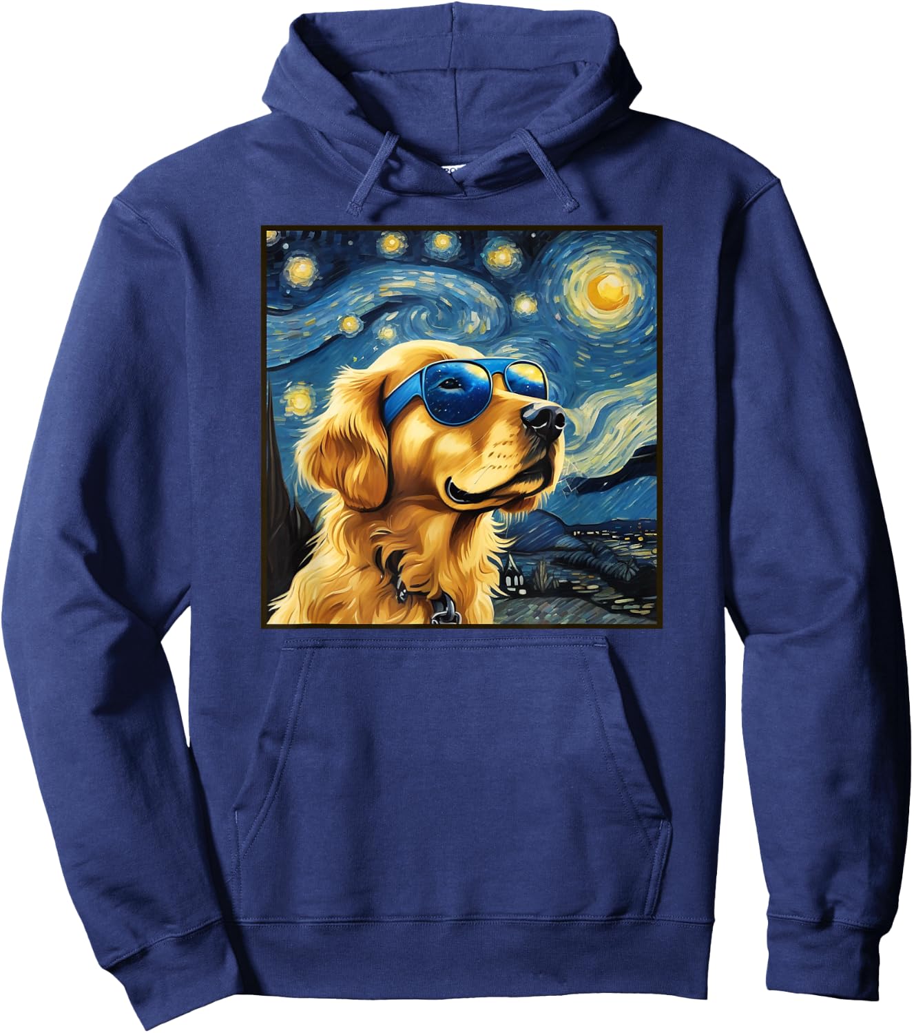 Van Gogh Starry Night Cute Dog Golden Retriever shirt Hoodie - Hoodie | Navy