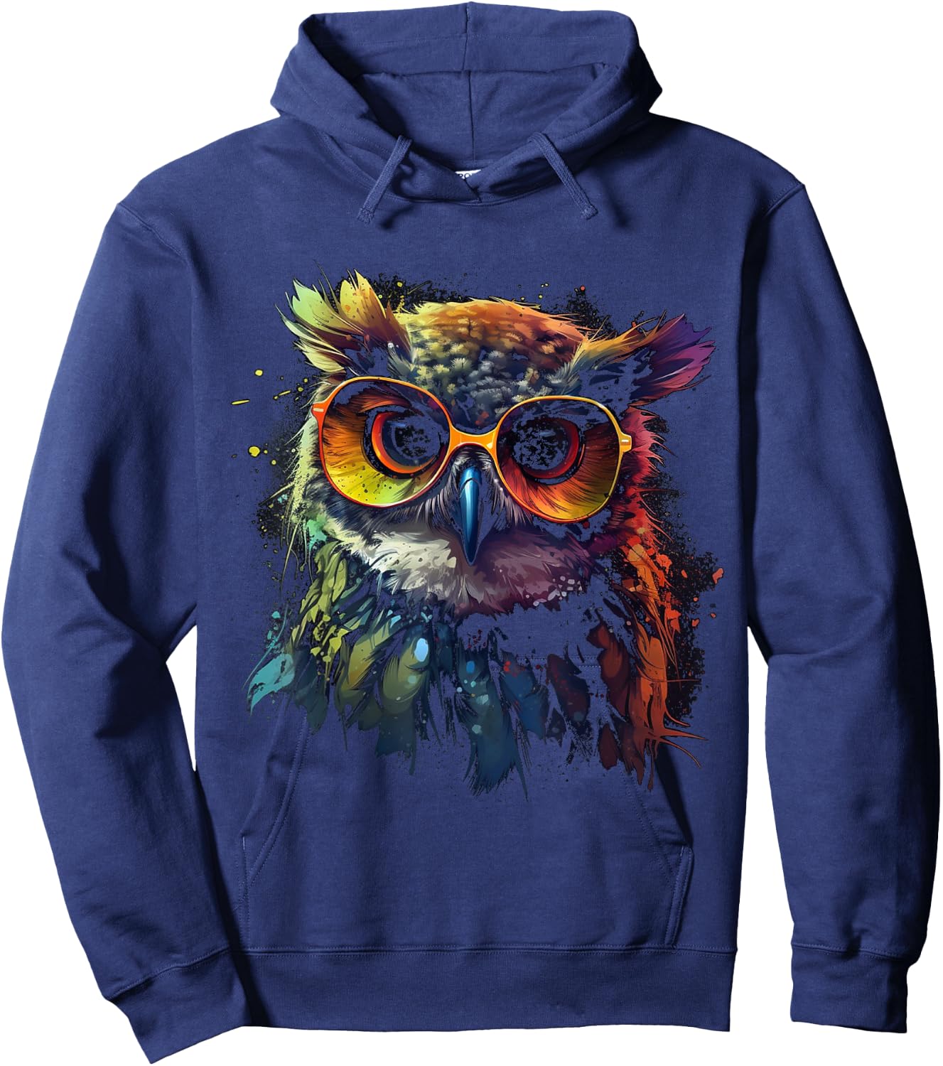 Owl Artwork - Animal Glasses Colourful Bird Art Owl Hoodie - Hoodie | Navy