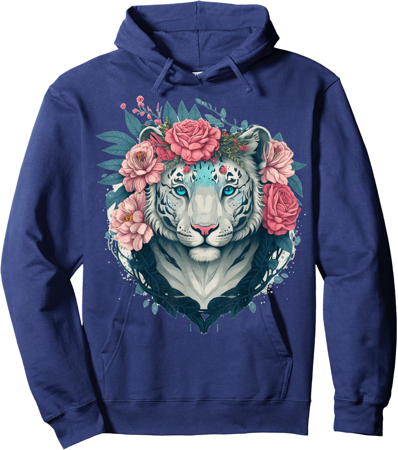 White Bengal Tiger Flower Crown Floral Animal Lovers Hoodie - Hoodie | Navy