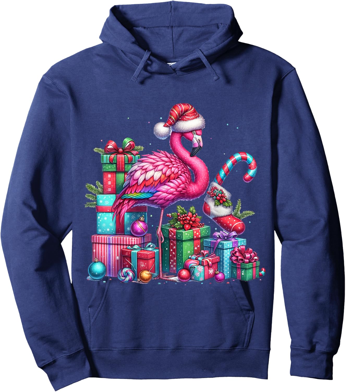 Funny Festive Flamingo Holiday Pink Christmas Xmas Santa Hat Hoodie - Hoodie | Navy