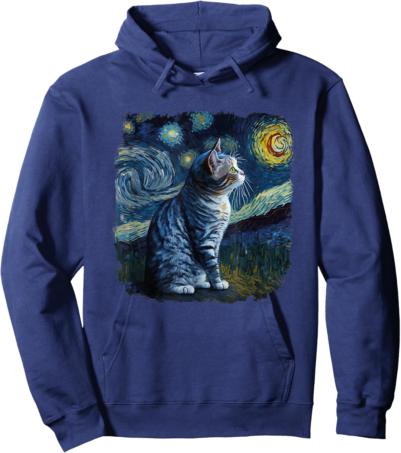 Funny Van Gogh Starry Night Cat American Shorthair Cat Lover Hoodie - Hoodie | Navy