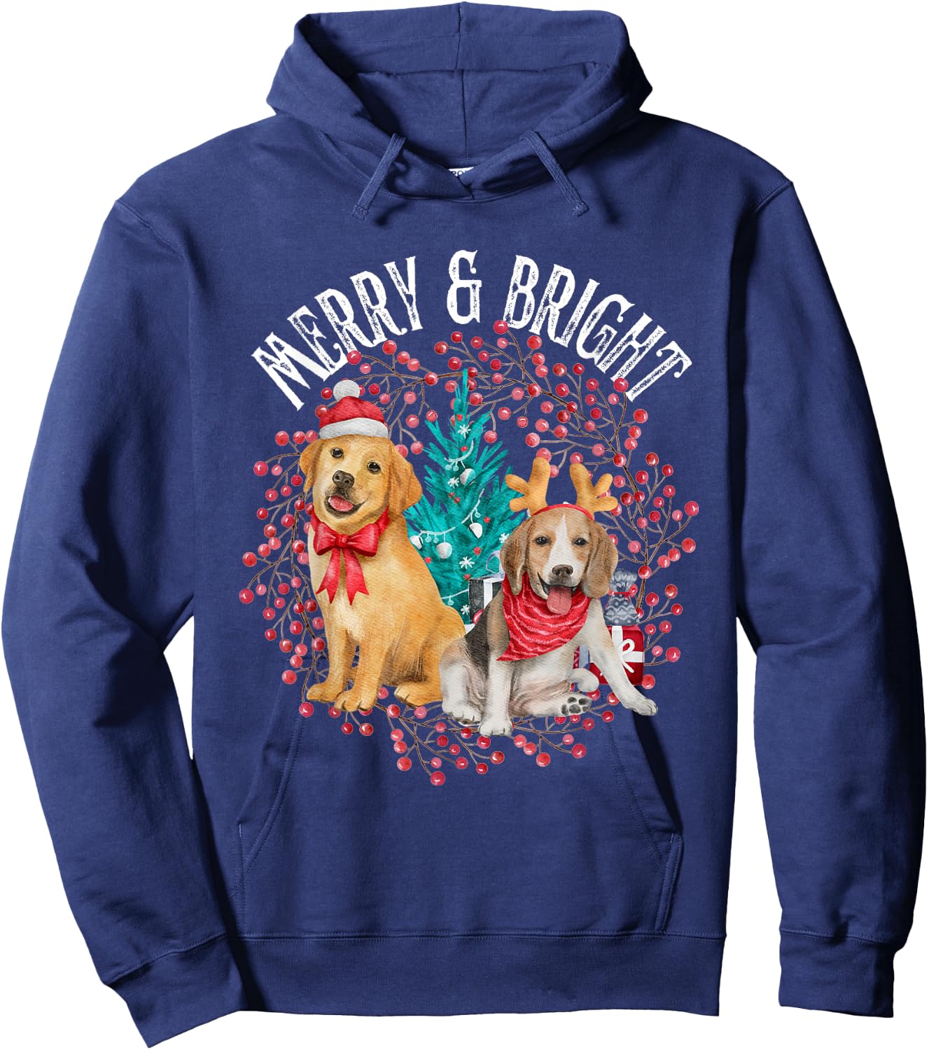 Christmas Beagle and Golden Retriever Hoodie - Hoodie | Navy